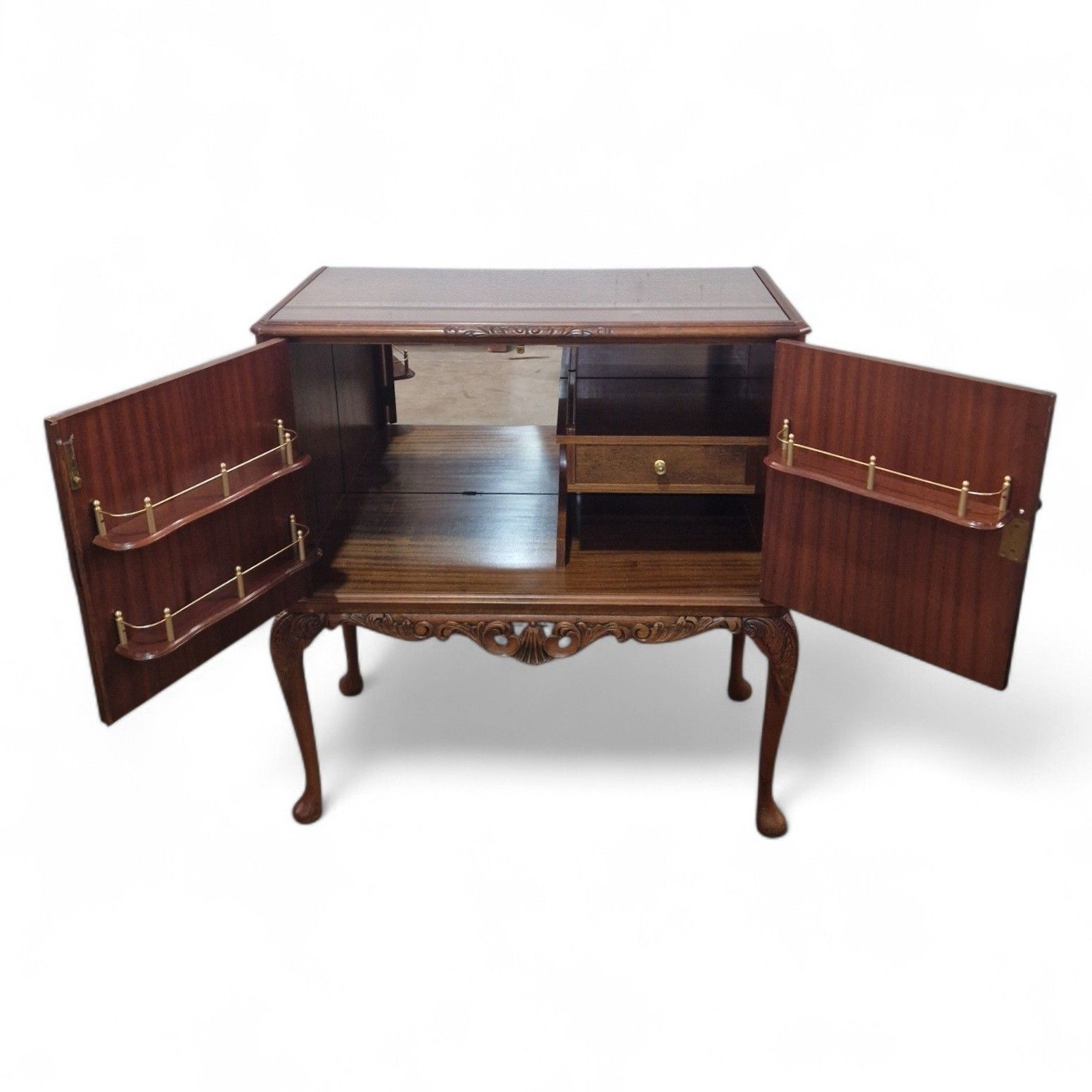 Queen Anne Style Drinks Cabinet Cocktail Mahogany Cabriole Legs Antique Style photo buy