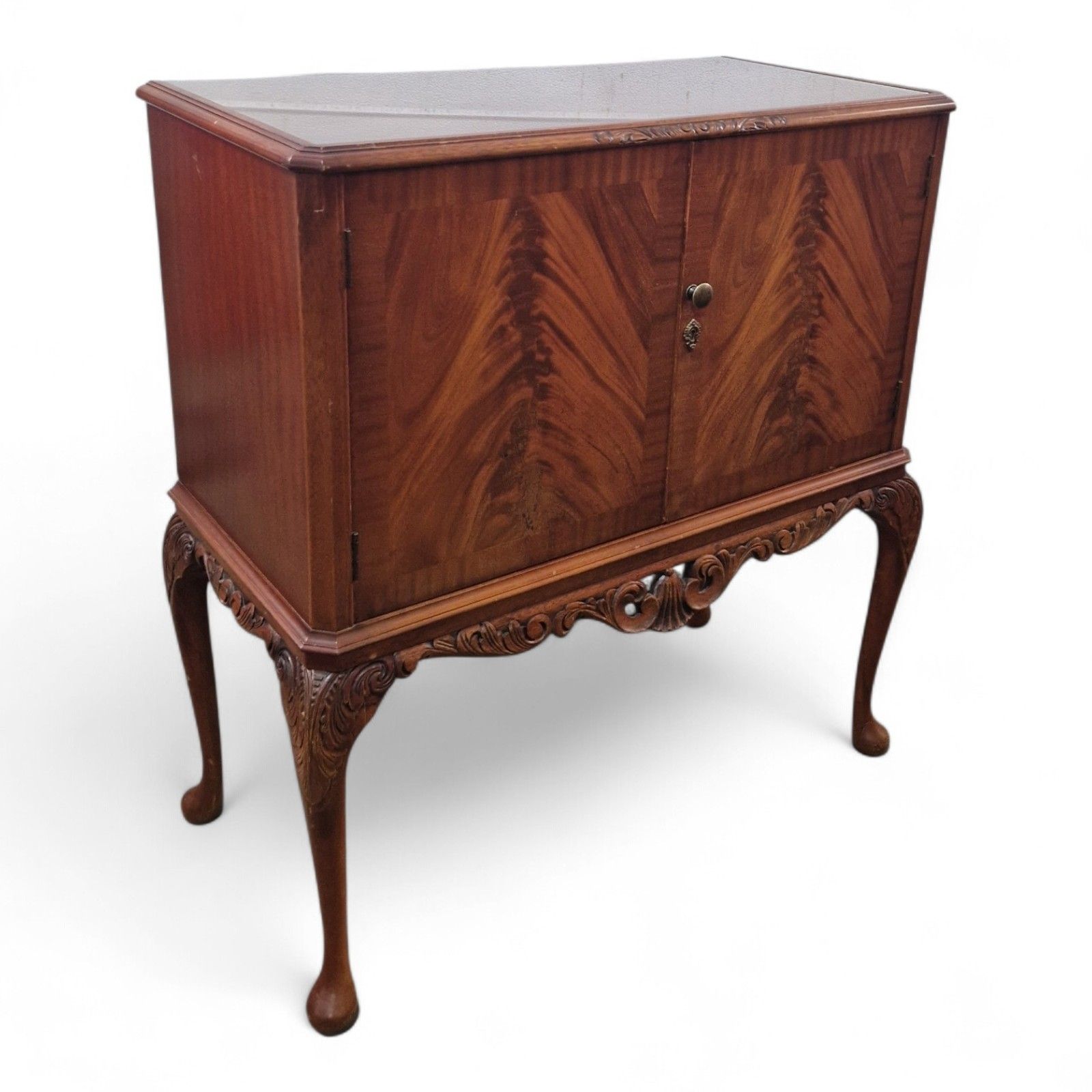 275.0 Queen Anne Style Drinks Cabinet Cocktail Mahogany Cabriole Legs Antique Style photo