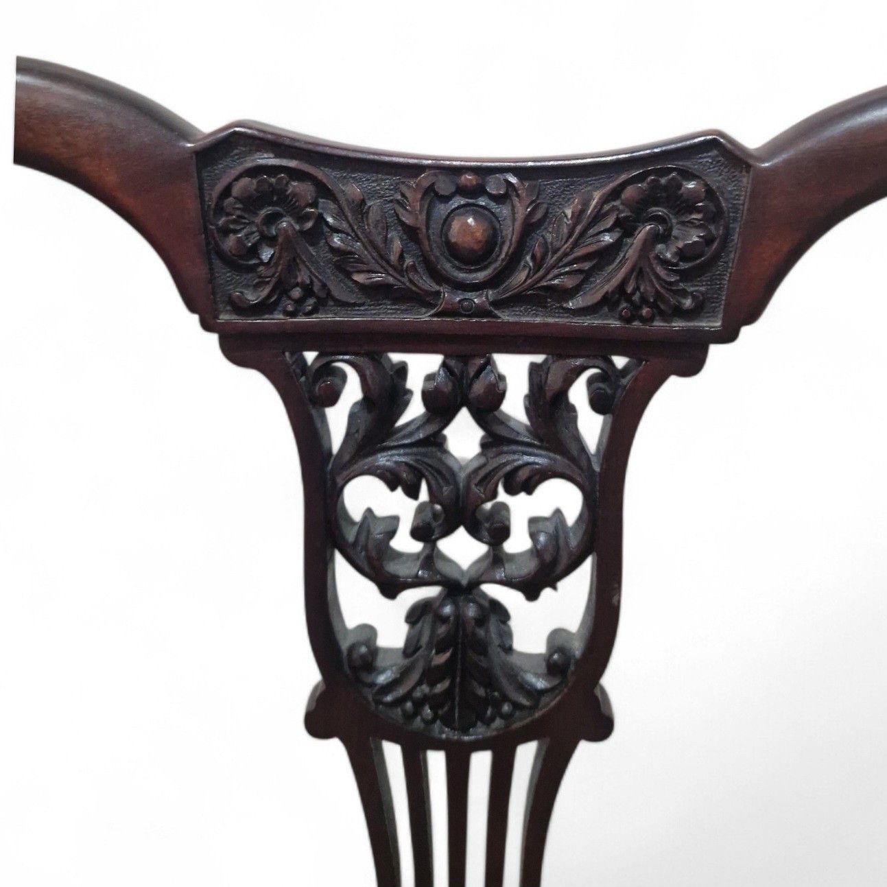 225.0 Set 4 Victorian Mahogany Dining Chairs Carved Balloon Back Blue Upholstery photo