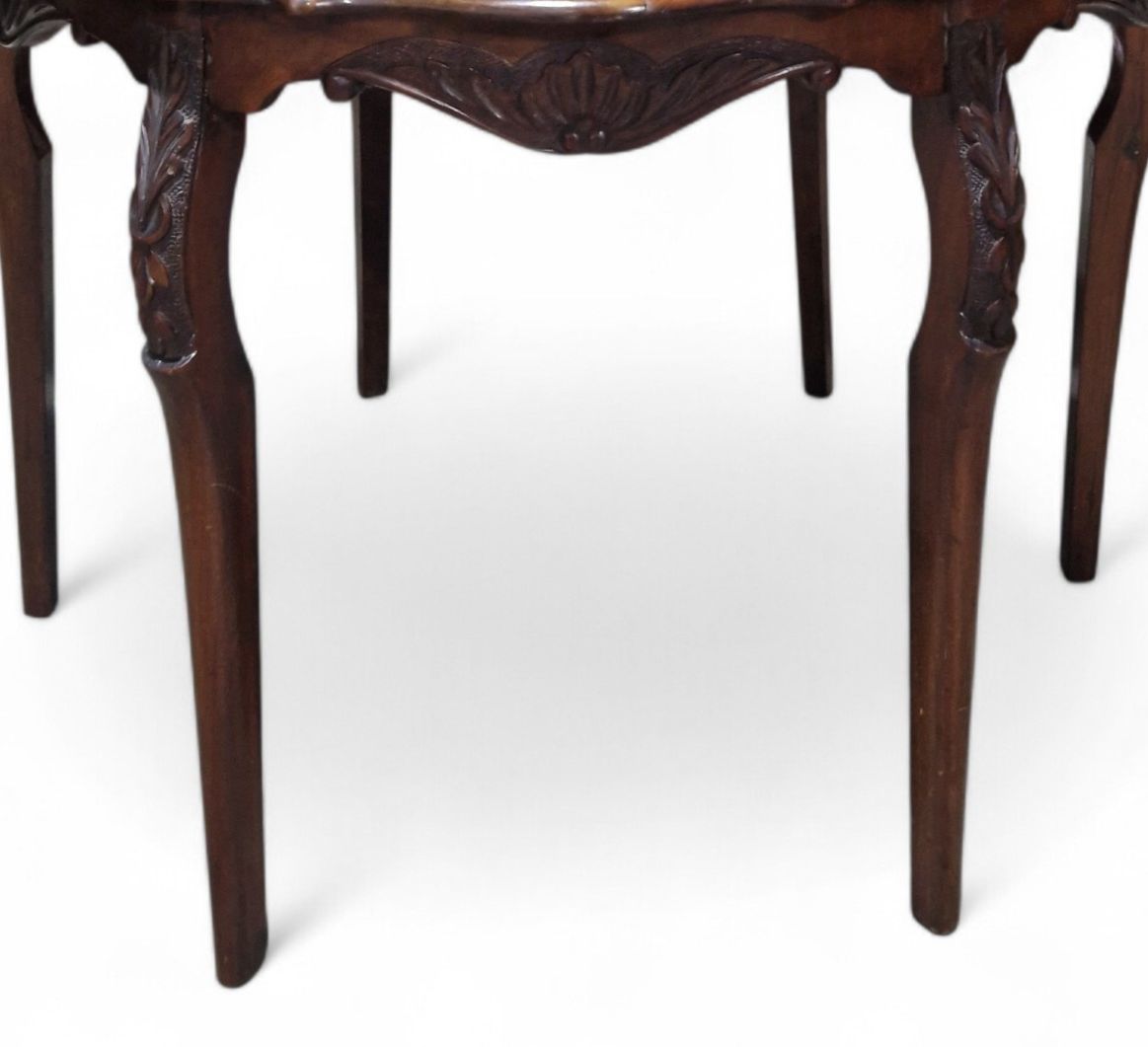 Victorian Walnut Occasional Table Carved Scalloped Top Antique Round Side Lamp photo for sale