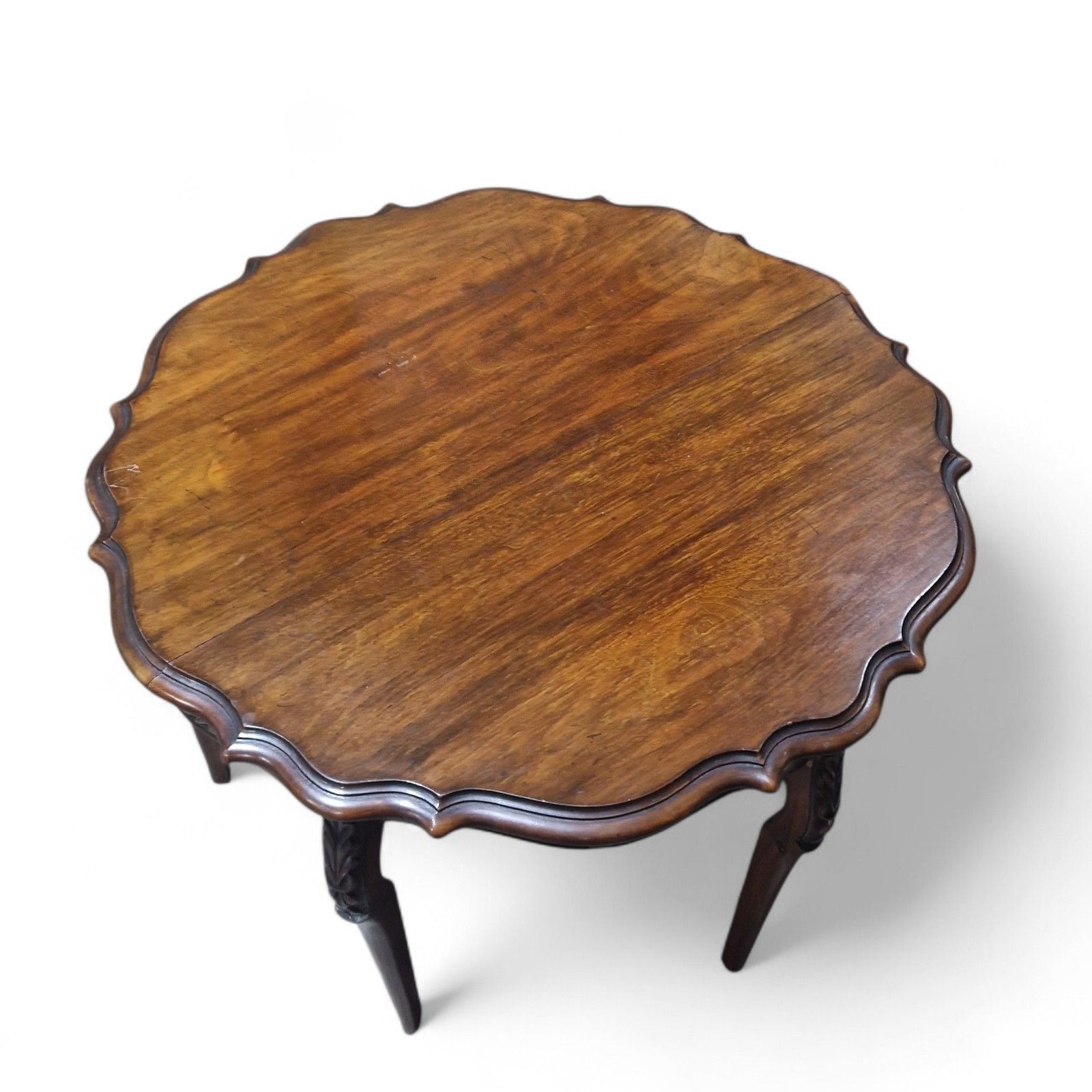 Victorian Walnut Occasional Table Carved Scalloped Top Antique Round Side Lamp photo buy