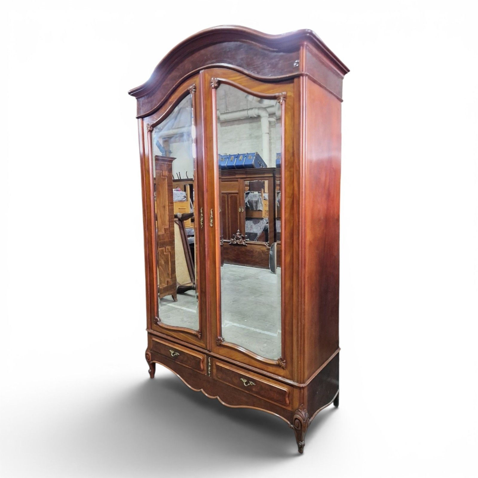 Large French Mirrored Armoire Wardrobe Double Door Hanging Closet Tall photo 595.0