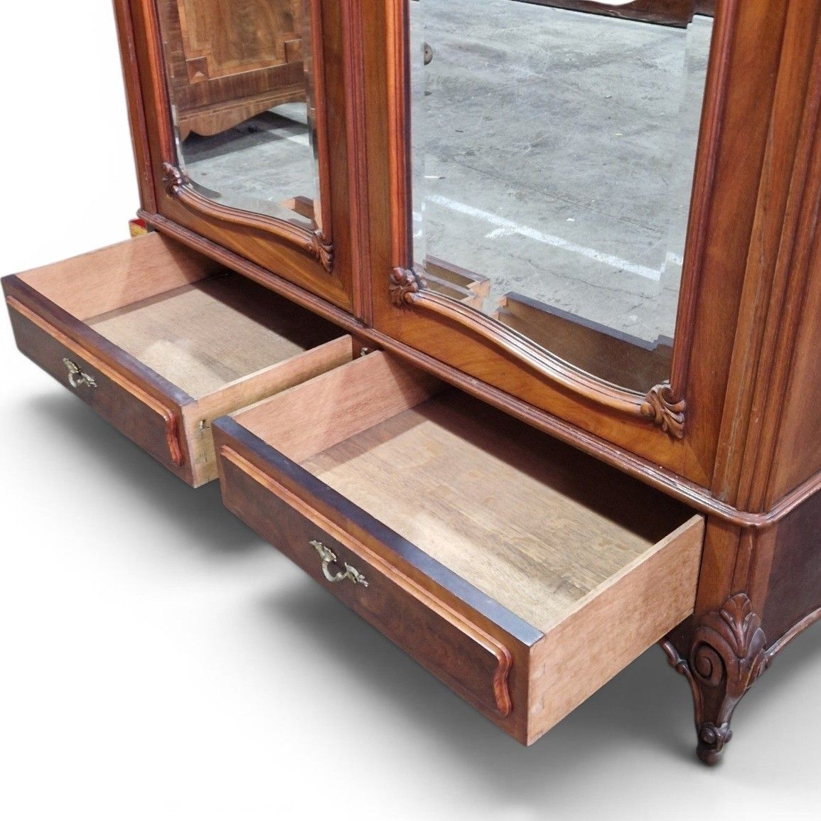 Large French Mirrored Armoire Wardrobe Double Door Hanging Closet Tall photo vintage
