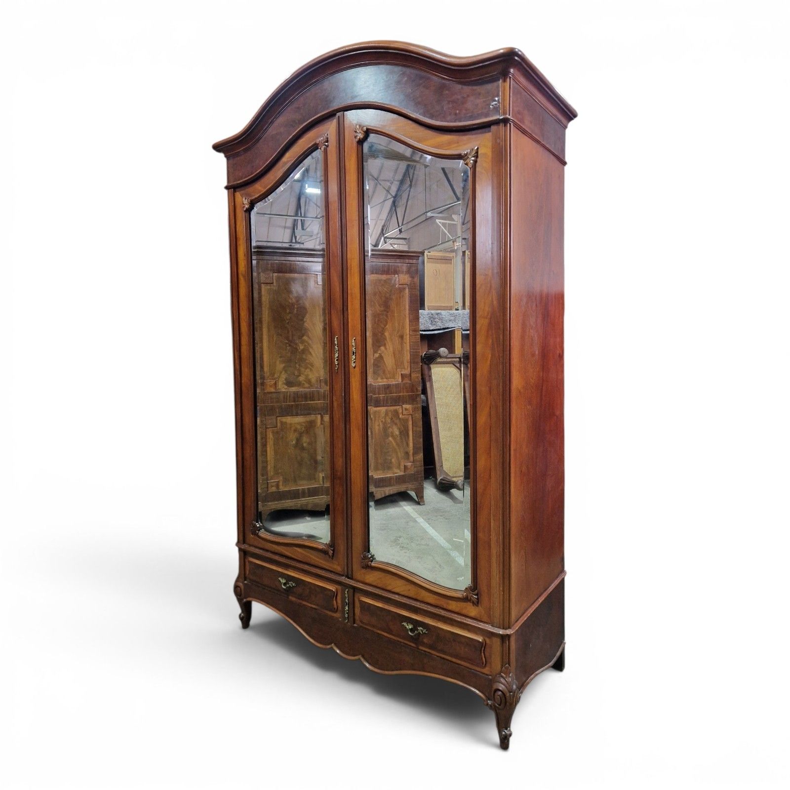 photo buy Large French Mirrored Armoire Wardrobe Double Door Hanging Closet Tall