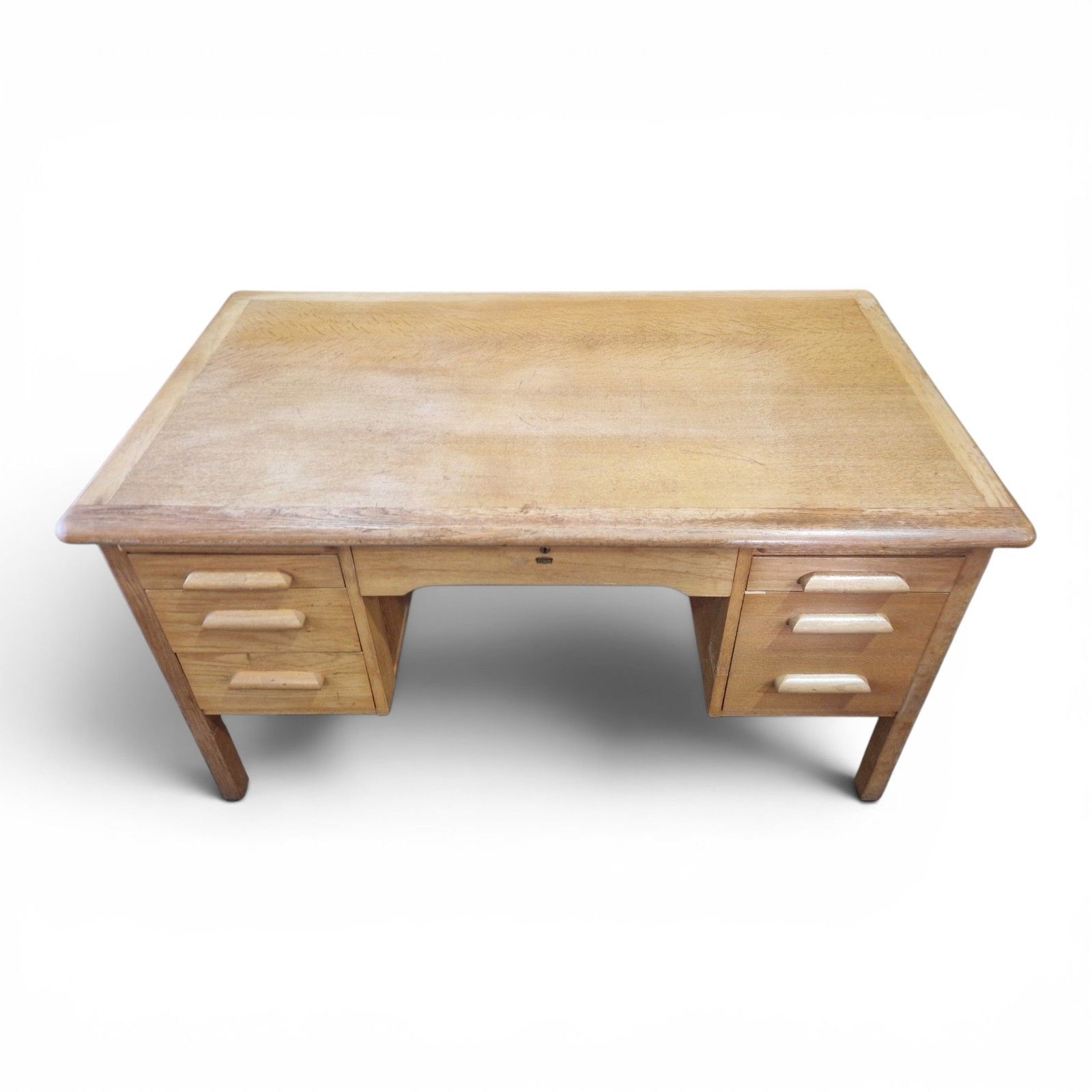 Abbess Light Oak Desk Early 20th Century Large Kneehole Office Table Drawers photo furniture