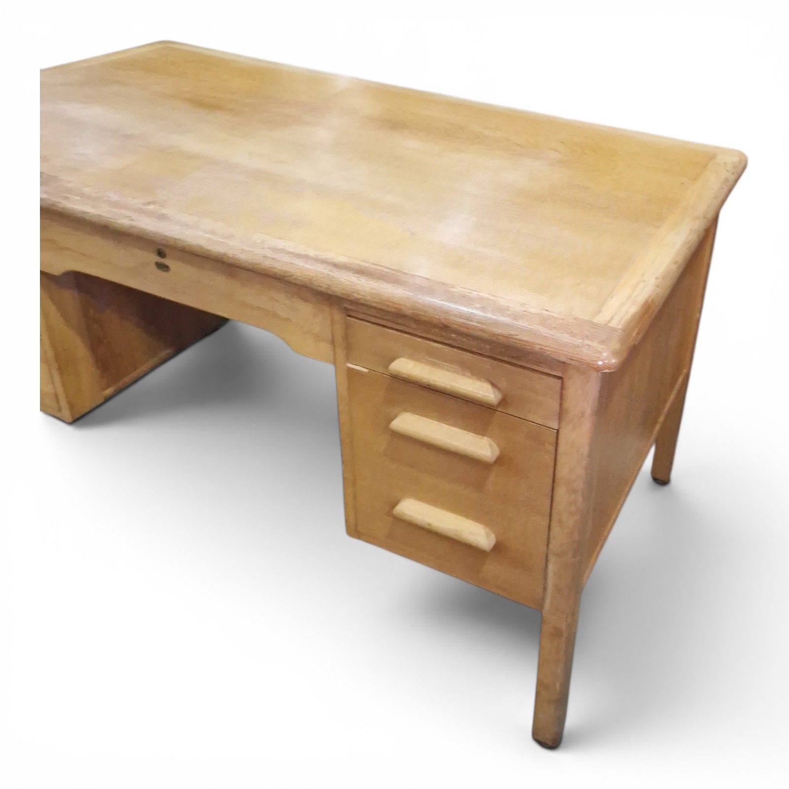 Abbess Light Oak Desk Early 20th Century Large Kneehole Office Table Drawers photo Furniture