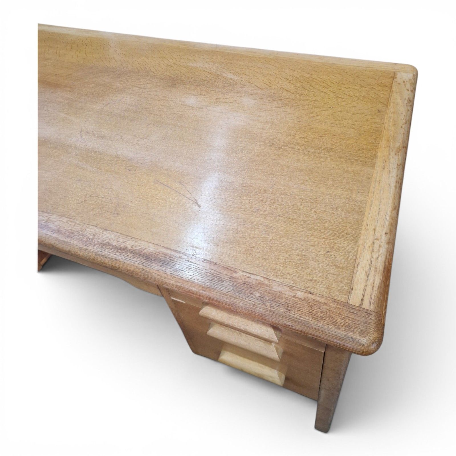 Abbess Light Oak Desk Early 20th Century Large Kneehole Office Table Drawers photo 395.0