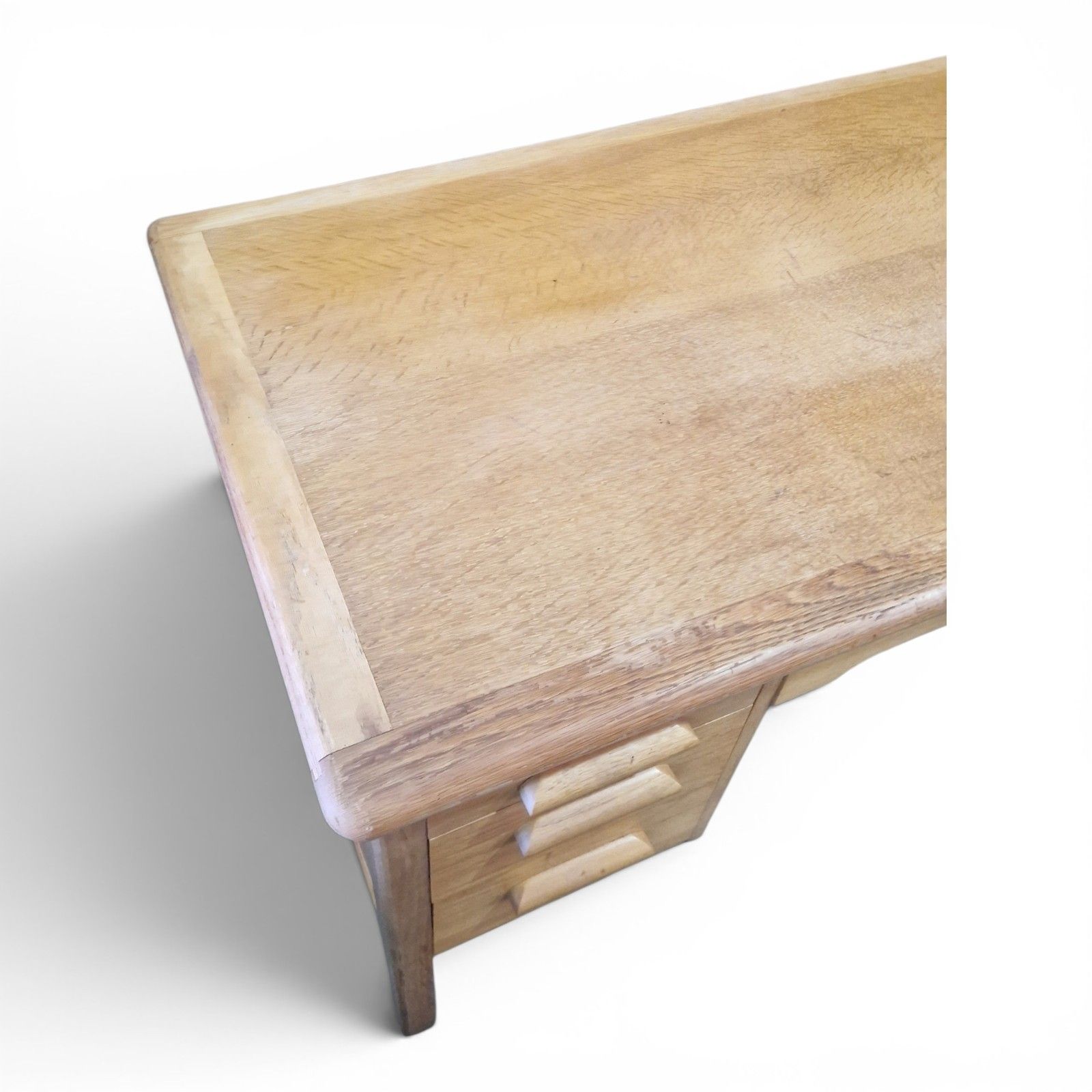 Abbess Light Oak Desk Early 20th Century Large Kneehole Office Table Drawers photo vintage