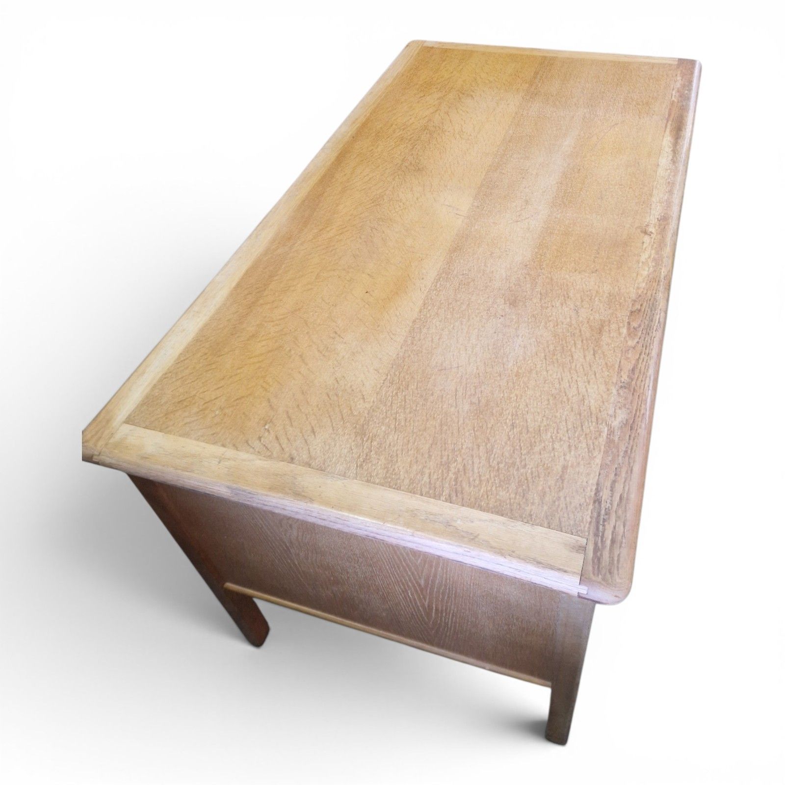 photo furniture Abbess Light Oak Desk Early 20th Century Large Kneehole Office Table Drawers