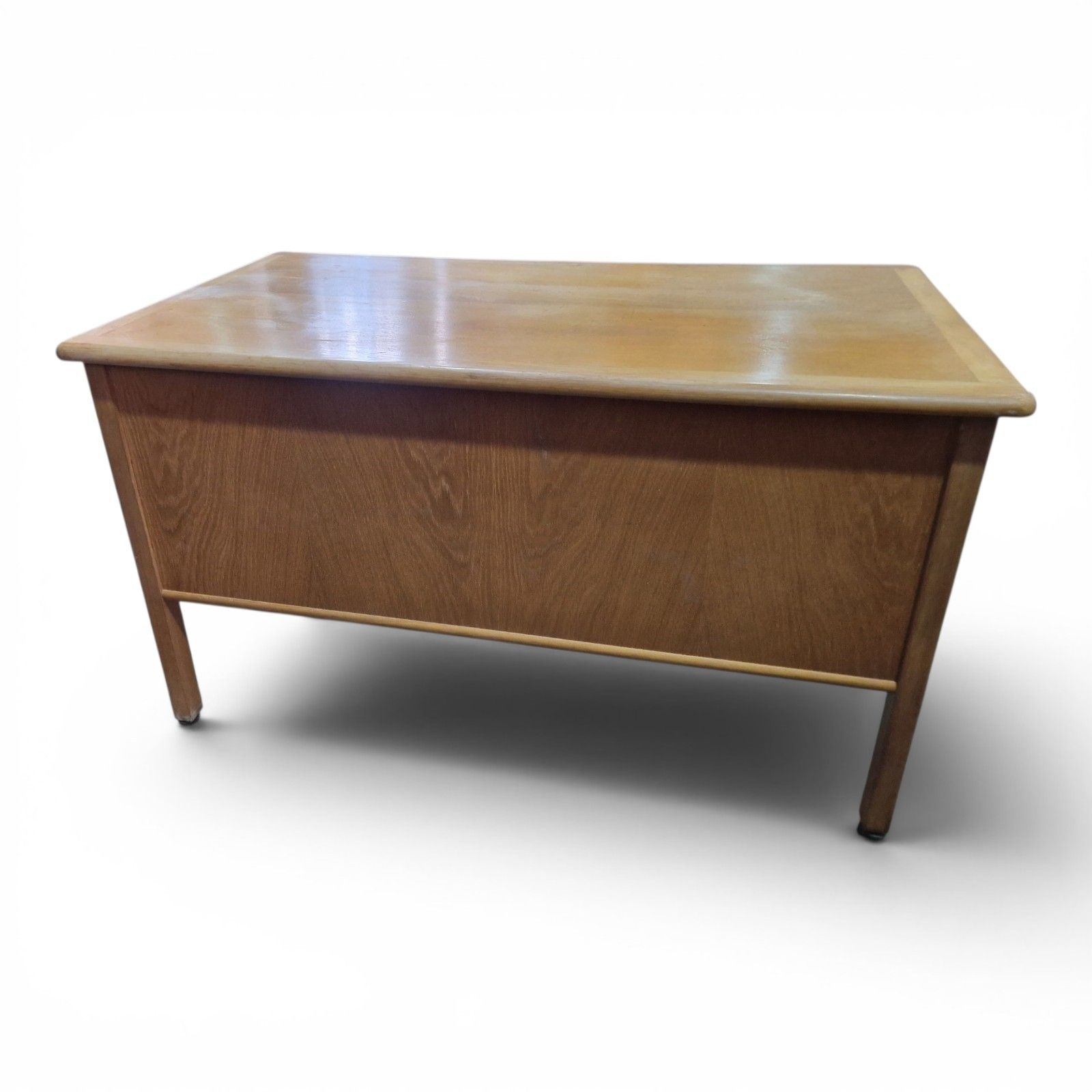 Furniture Abbess Light Oak Desk Early 20th Century Large Kneehole Office Table Drawers photo