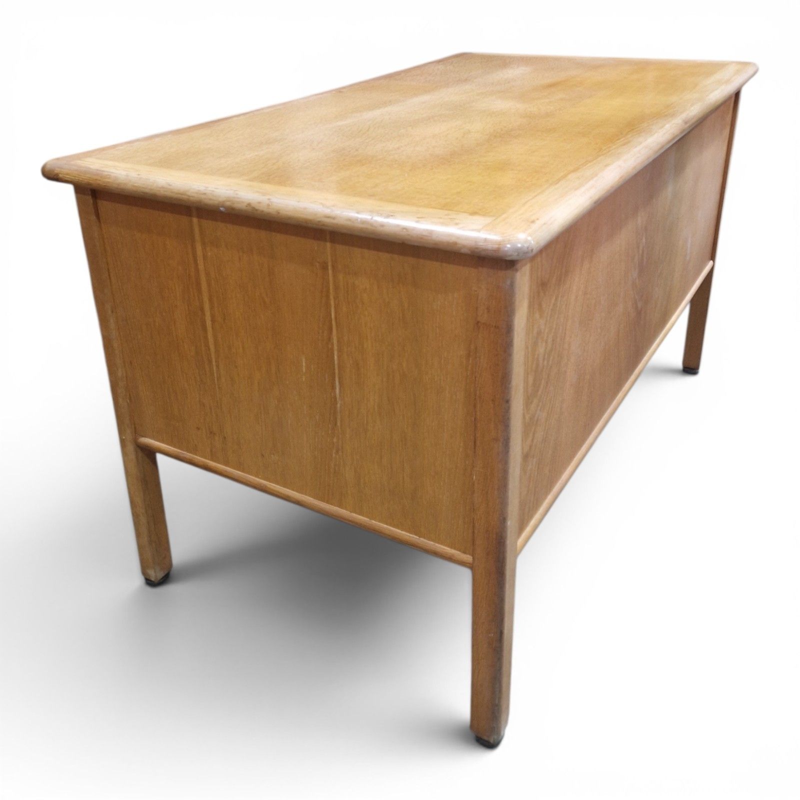 395.0 Abbess Light Oak Desk Early 20th Century Large Kneehole Office Table Drawers photo