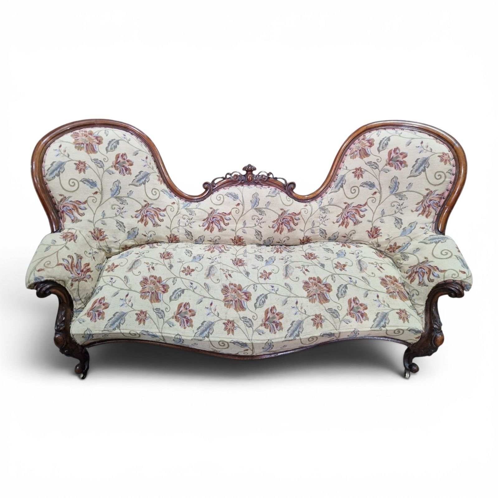 Antique Victorian Double Ended Chaise Settee Balloon Back Sofa Carved Large photo for sale
