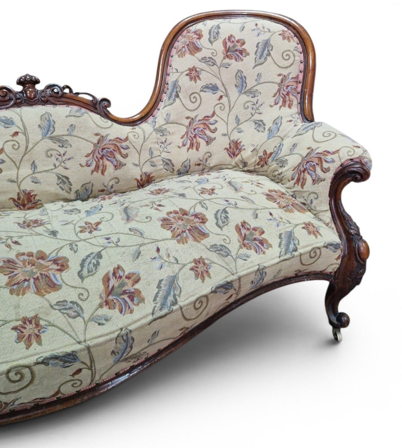 Antique Victorian Double Ended Chaise Settee Balloon Back Sofa Carved Large photo vintage