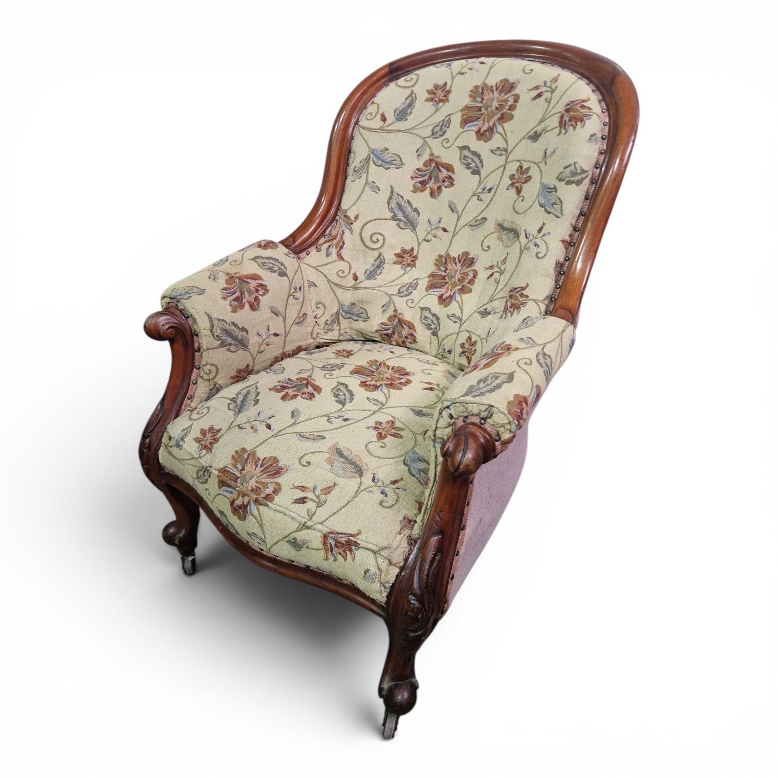 Antique Victorian Spoon Back Armchair Tub Chair Carved Walnut photo vinterior