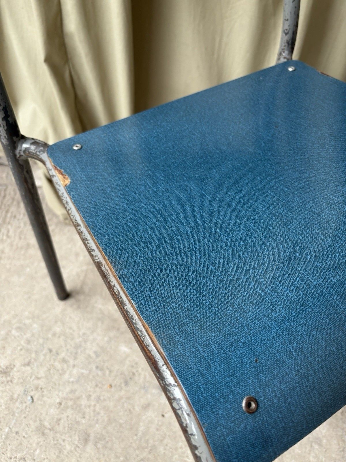 Vtg Mid Century Industrial Metal Set Of 2 Stacking Dining Chairs Retro R1195 photo vinterior