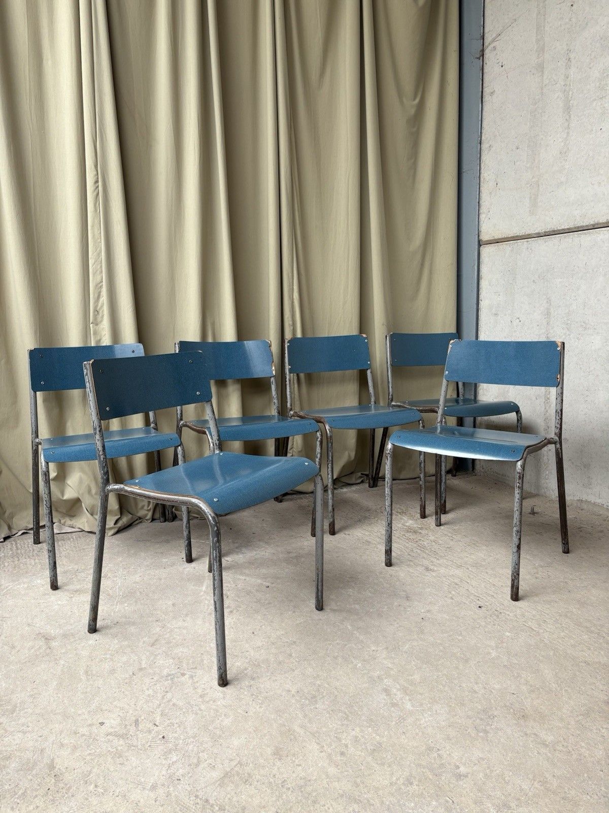 Vtg Mid Century Industrial Metal Set Of 6 Stacking Dining Chairs Retro R1196 photo Furniture
