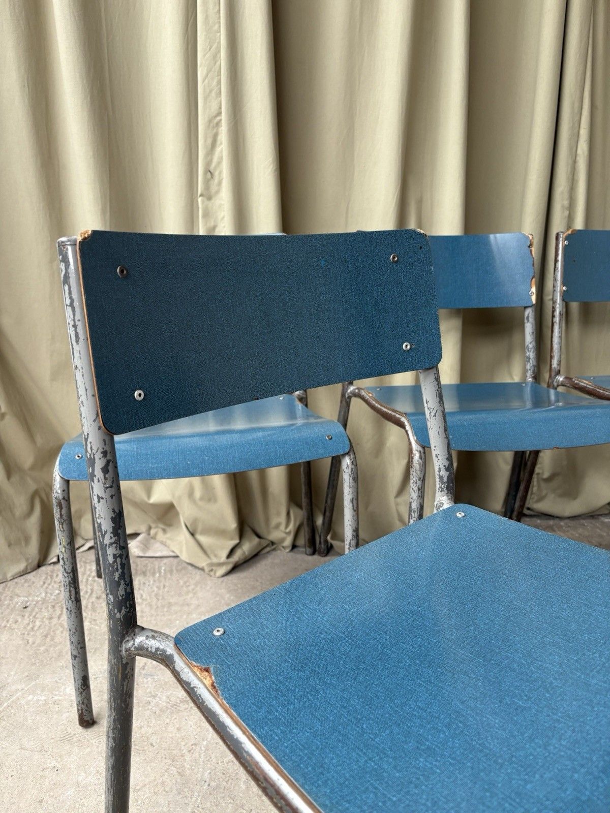 Vtg Mid Century Industrial Metal Set Of 6 Stacking Dining Chairs Retro R1196 photo 275.0