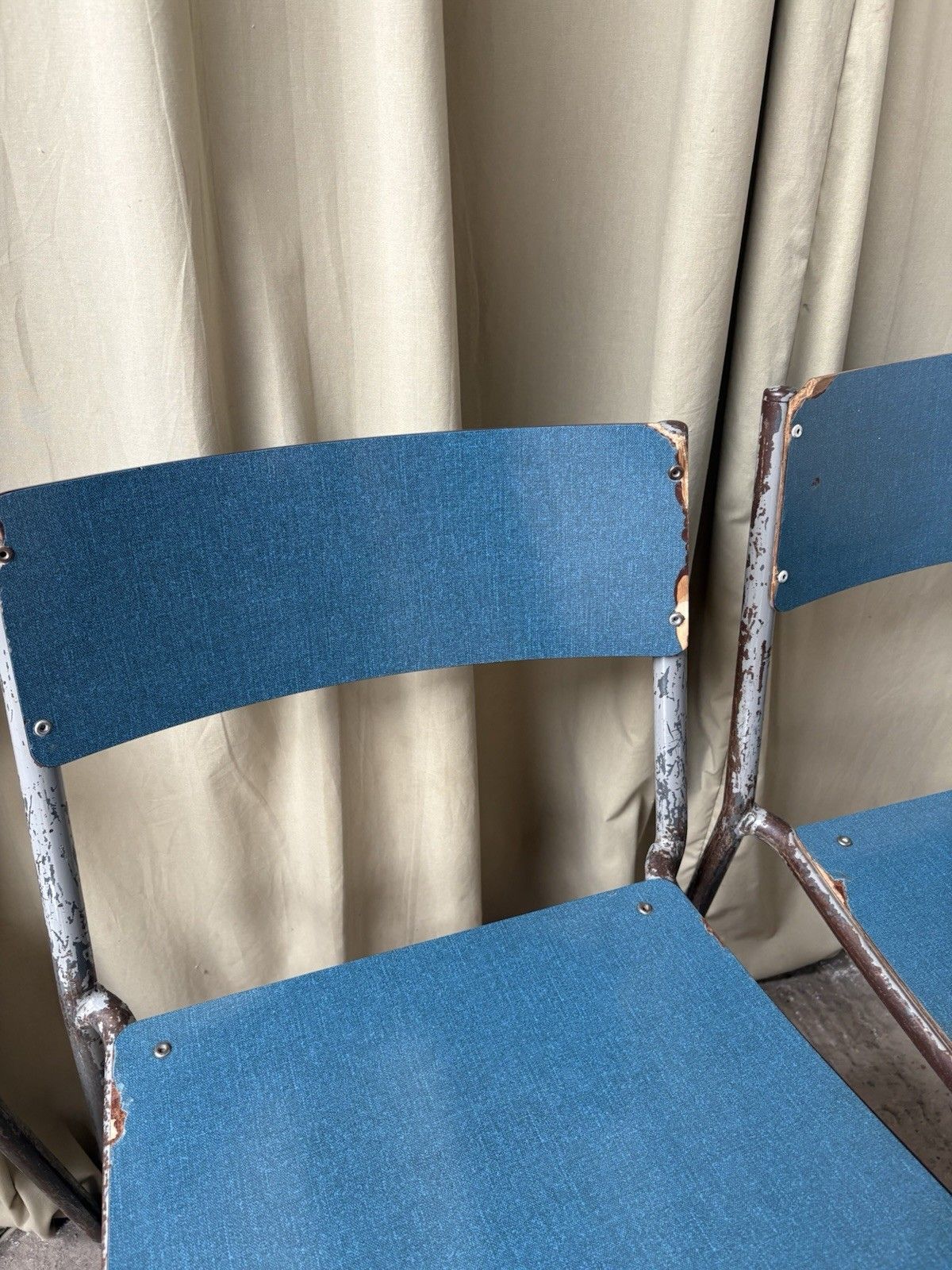 Vtg Mid Century Industrial Metal Set Of 6 Stacking Dining Chairs Retro R1196 photo vintage