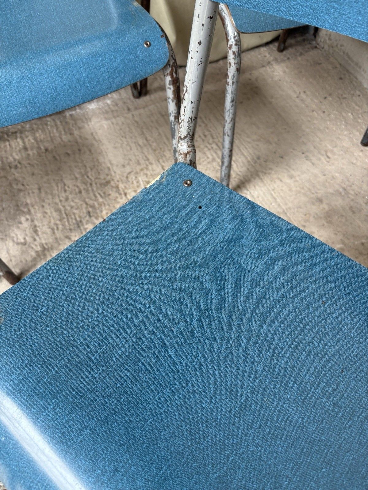 photo buy Vtg Mid Century Industrial Metal Set Of 6 Stacking Dining Chairs Retro R1196