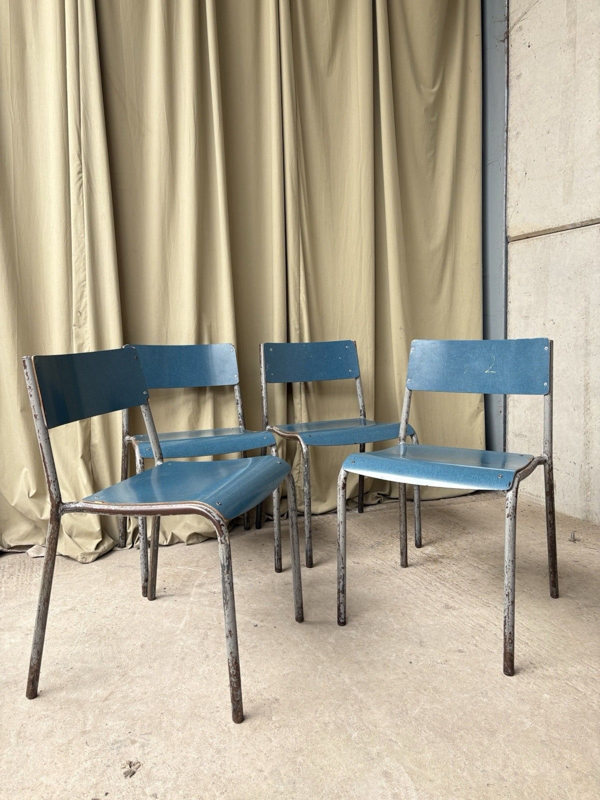 Vtg Mid Century Industrial Metal Set Of 4 Stacking Dining Chairs Retro R1194 photo Furniture