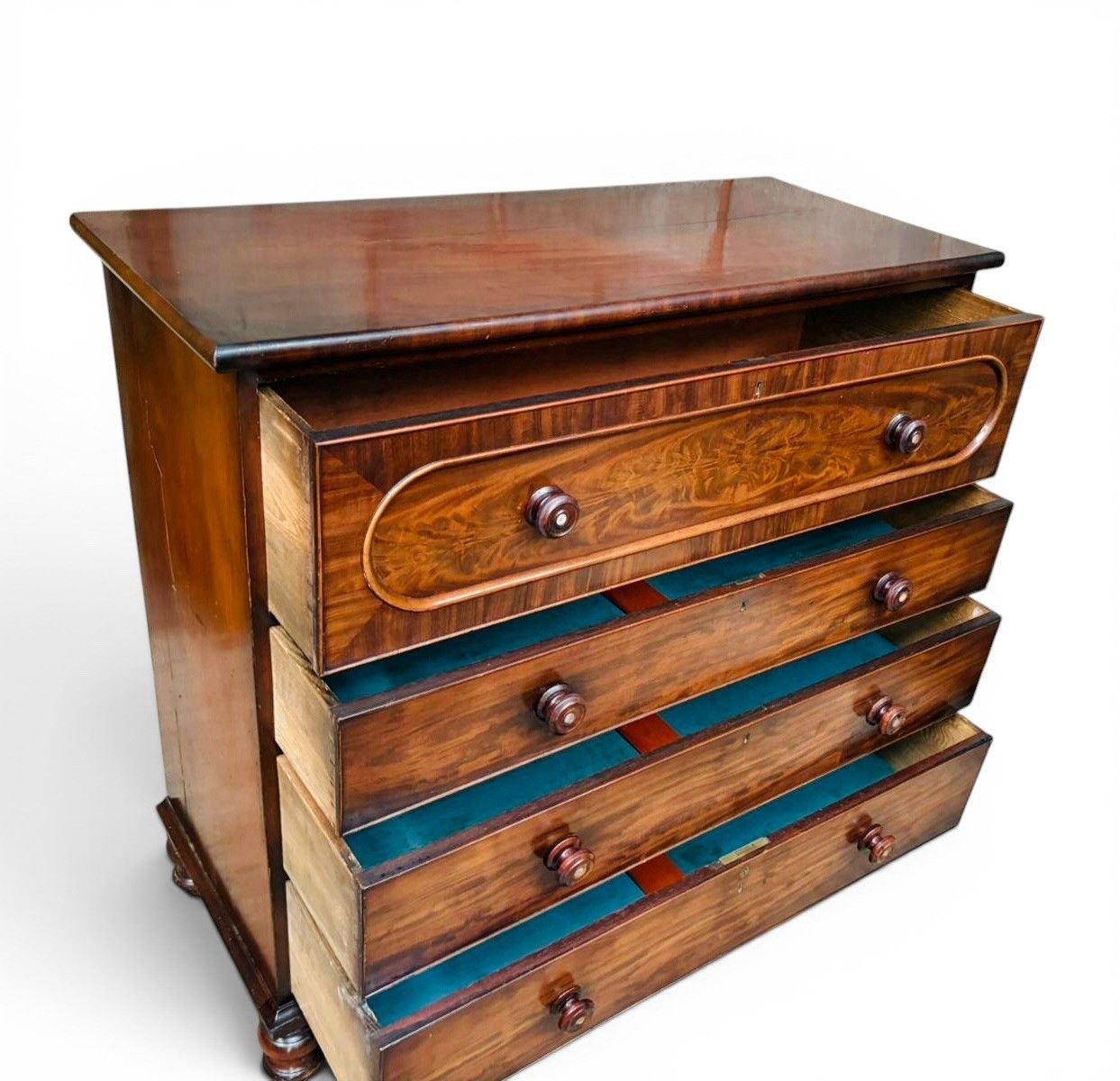 595.0 Antique Mahogany Chest Of Drawers Superior Quality Victorian Feathered Inlay photo