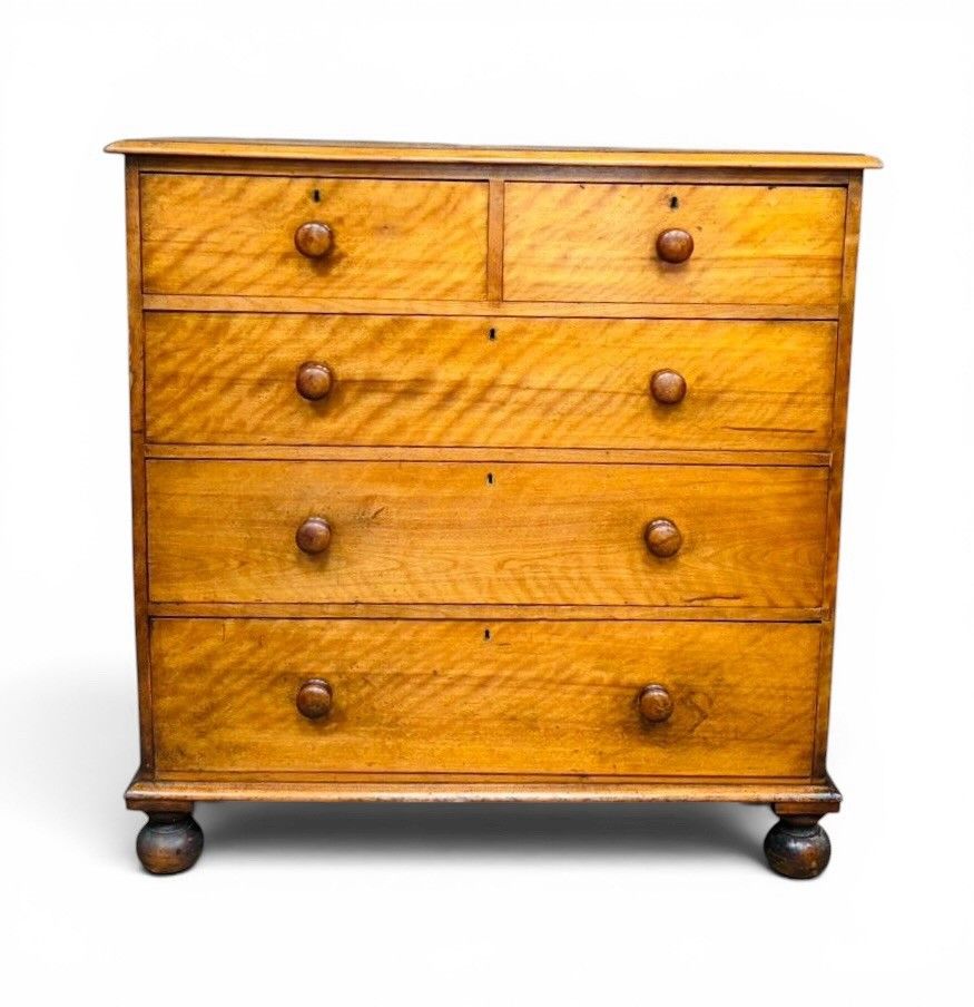 Antique Satin Birch Chest Of Drawers Superior Quality Victorian C1870s Bunn Feet photo vintage