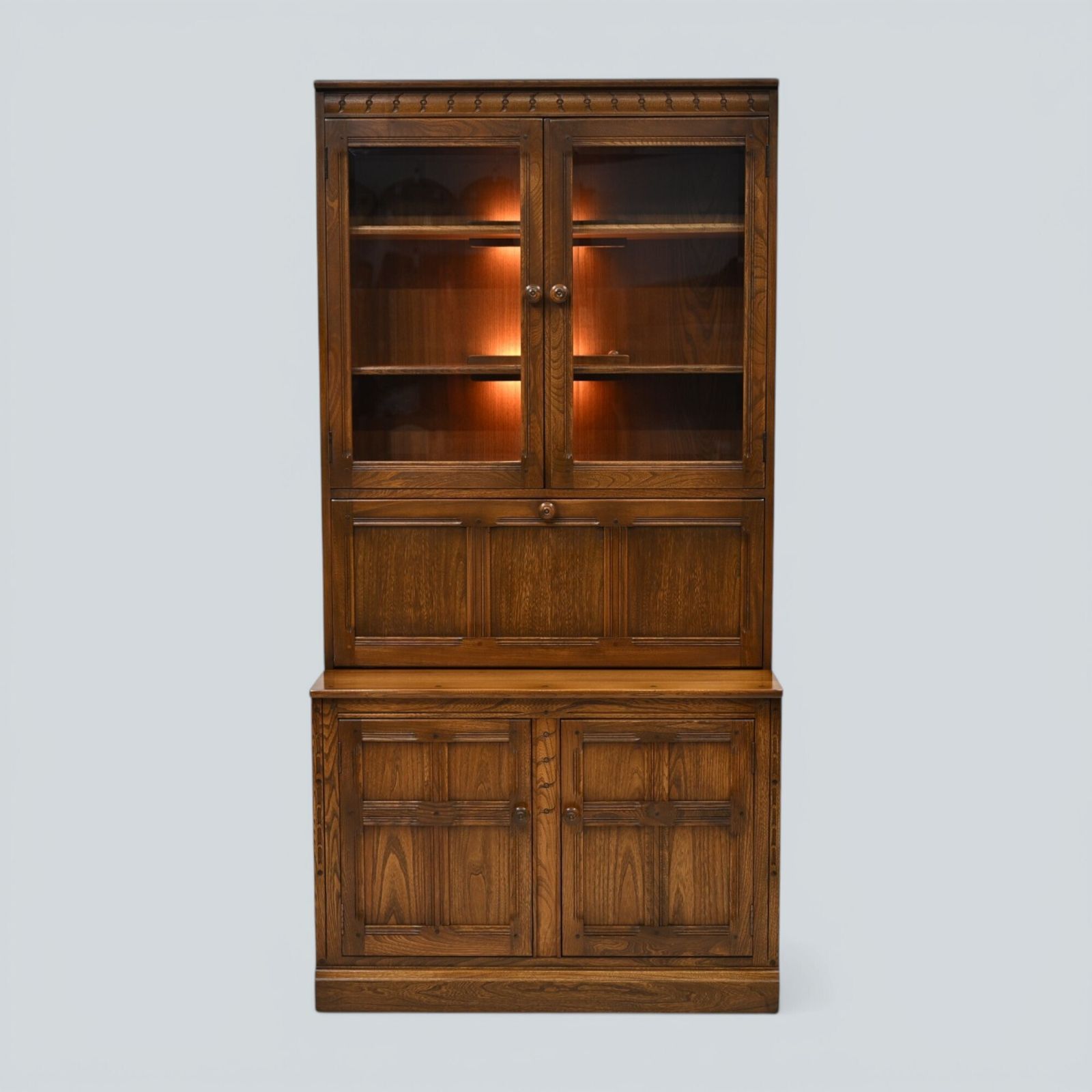 photo buy Ercol Mural Wall Unit Display/Drinks Cabinet Golden Dawn Finish Free Uk Delivery