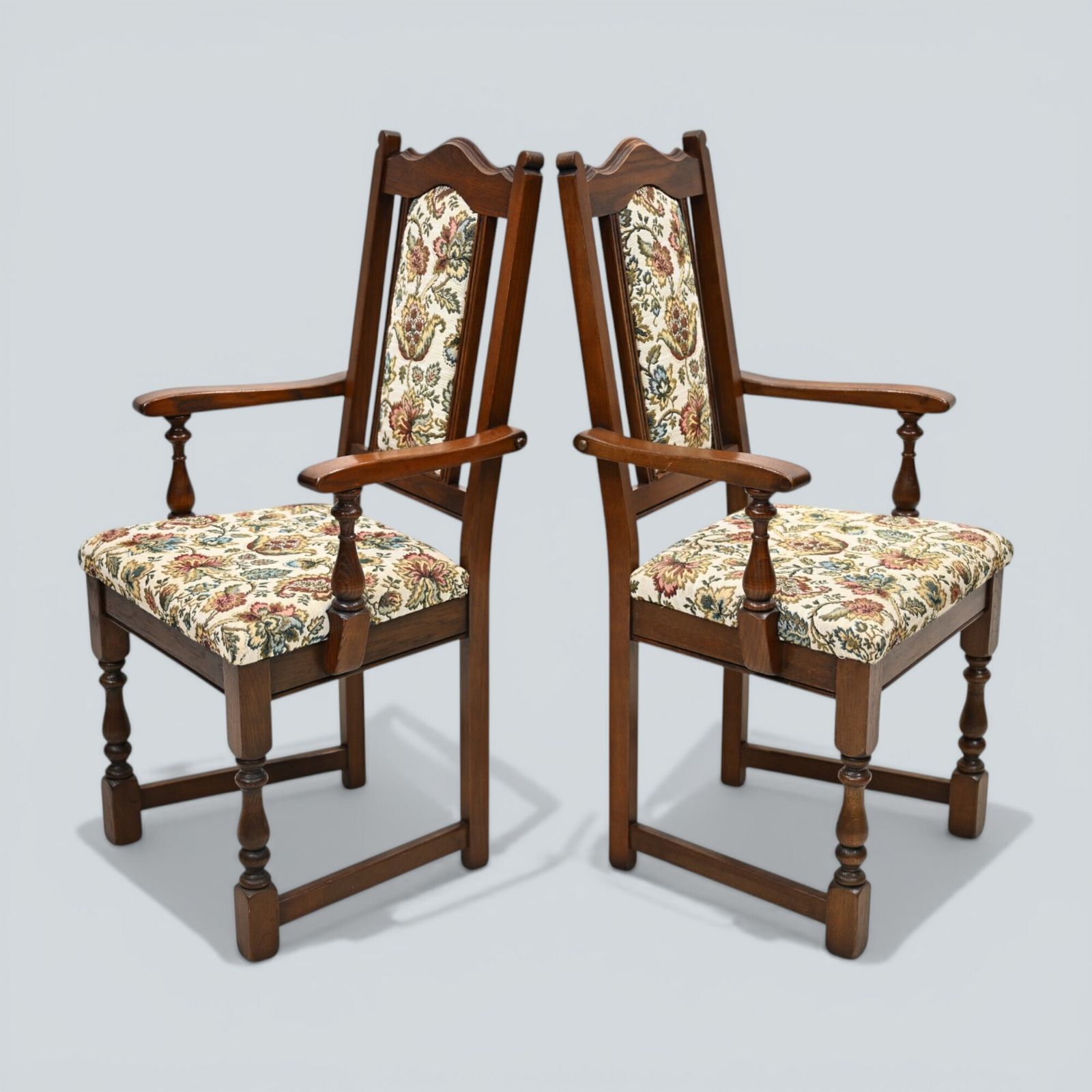 2 Old Charm Dining Chairs Carvers Solid Oak Tudor Brown Trellis Free Uk Delivery photo furniture