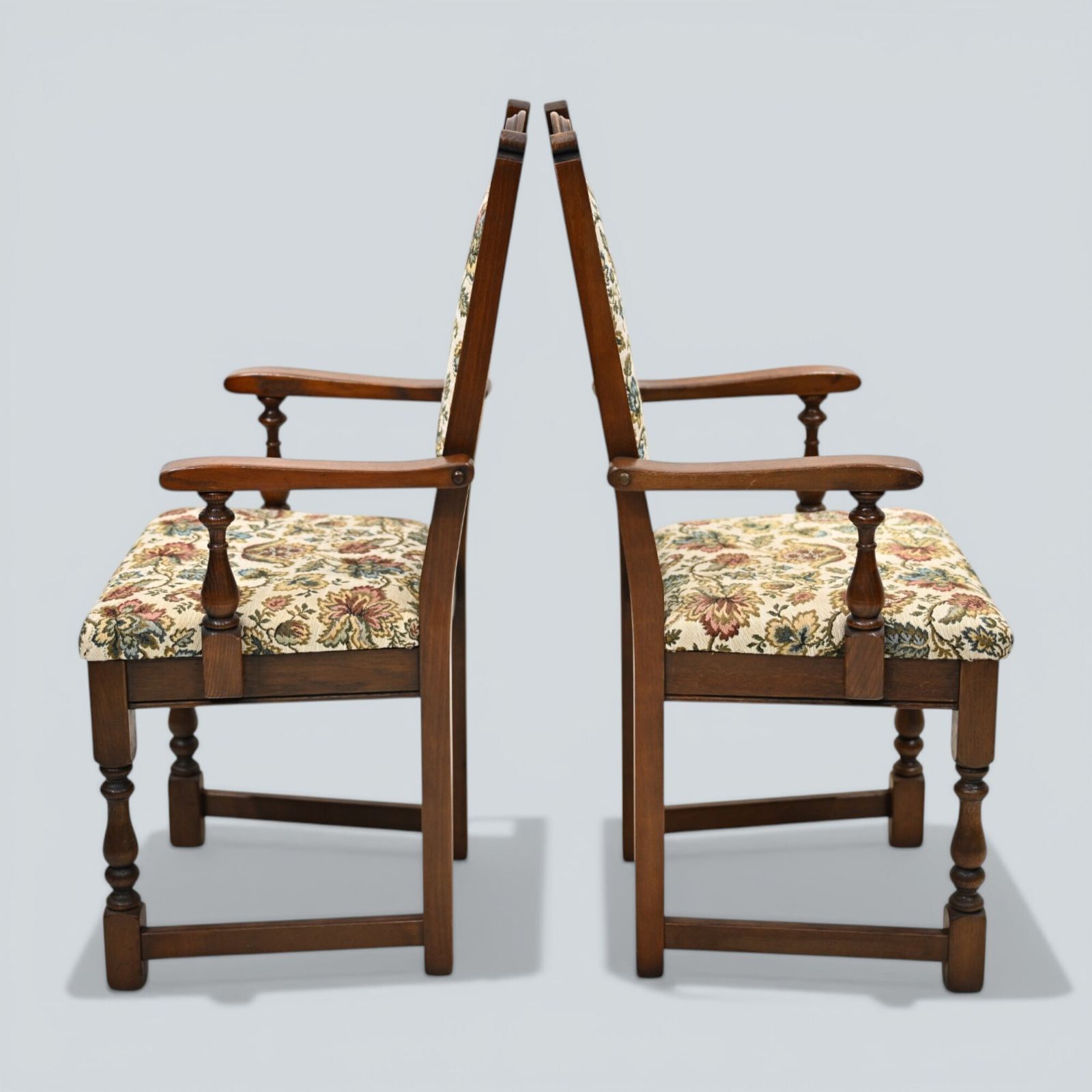 2 Old Charm Dining Chairs Carvers Solid Oak Tudor Brown Trellis Free Uk Delivery photo for sale