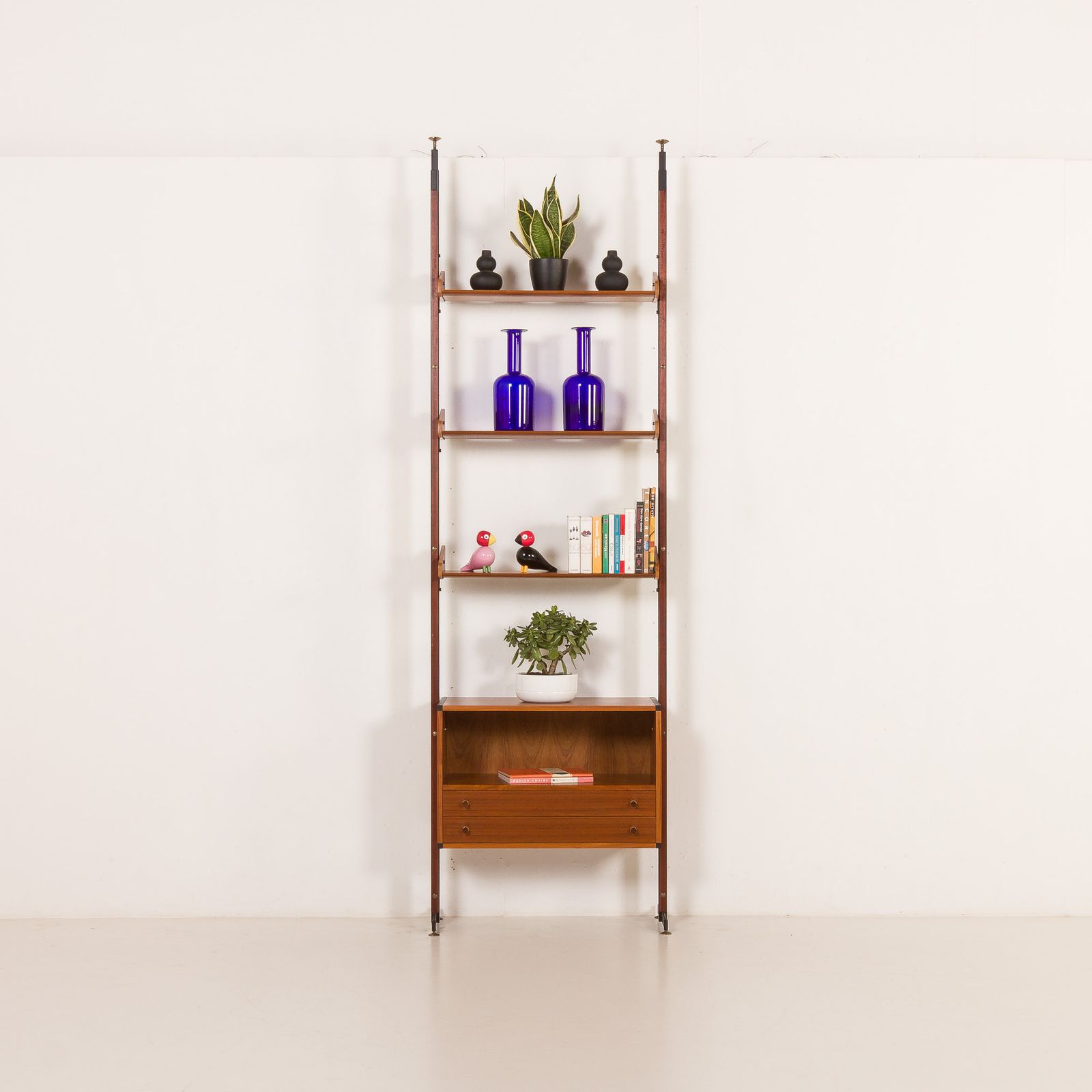 Italian Floor To Ceiling Wall Unit Or Room Divider In Teak, 1960s photo for sale