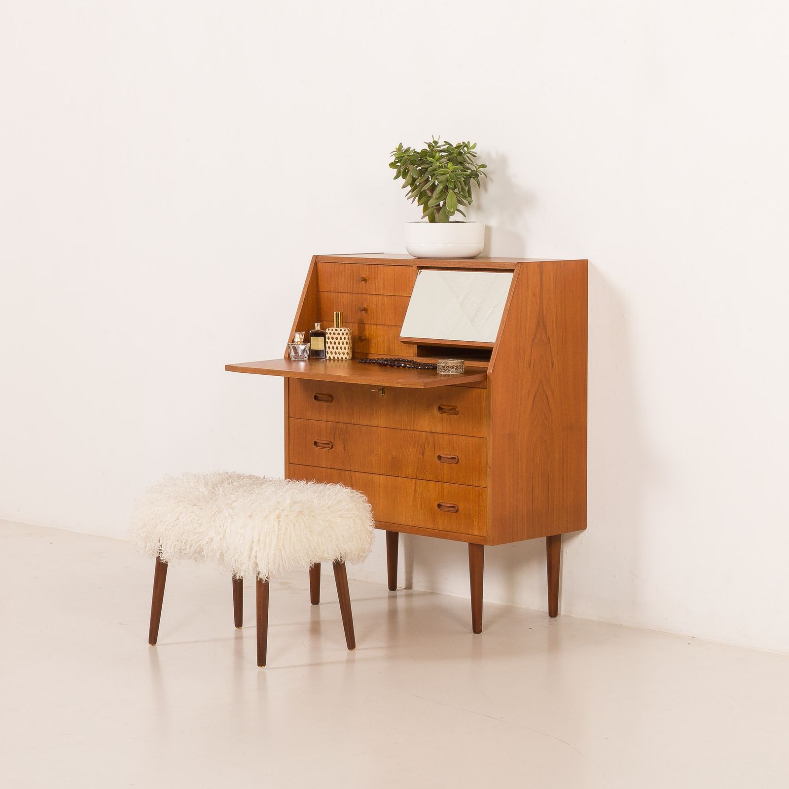 Danish Teak Secretaire With Hidden Vanity, 1960s