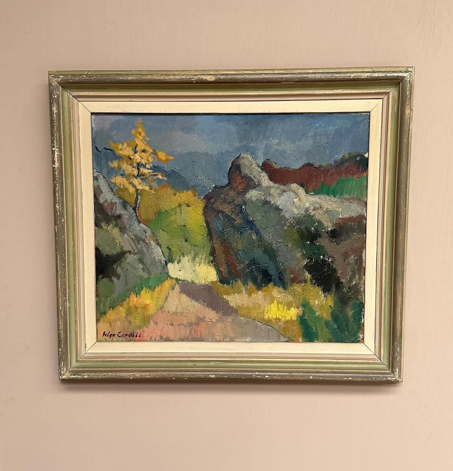 photo vinterior Original Swedish Oil On Canvas – Höstmotiv Från Koön – Helge Cardell – Vintage & Framed 75 × 85 Cm (29.5" × 33.5")