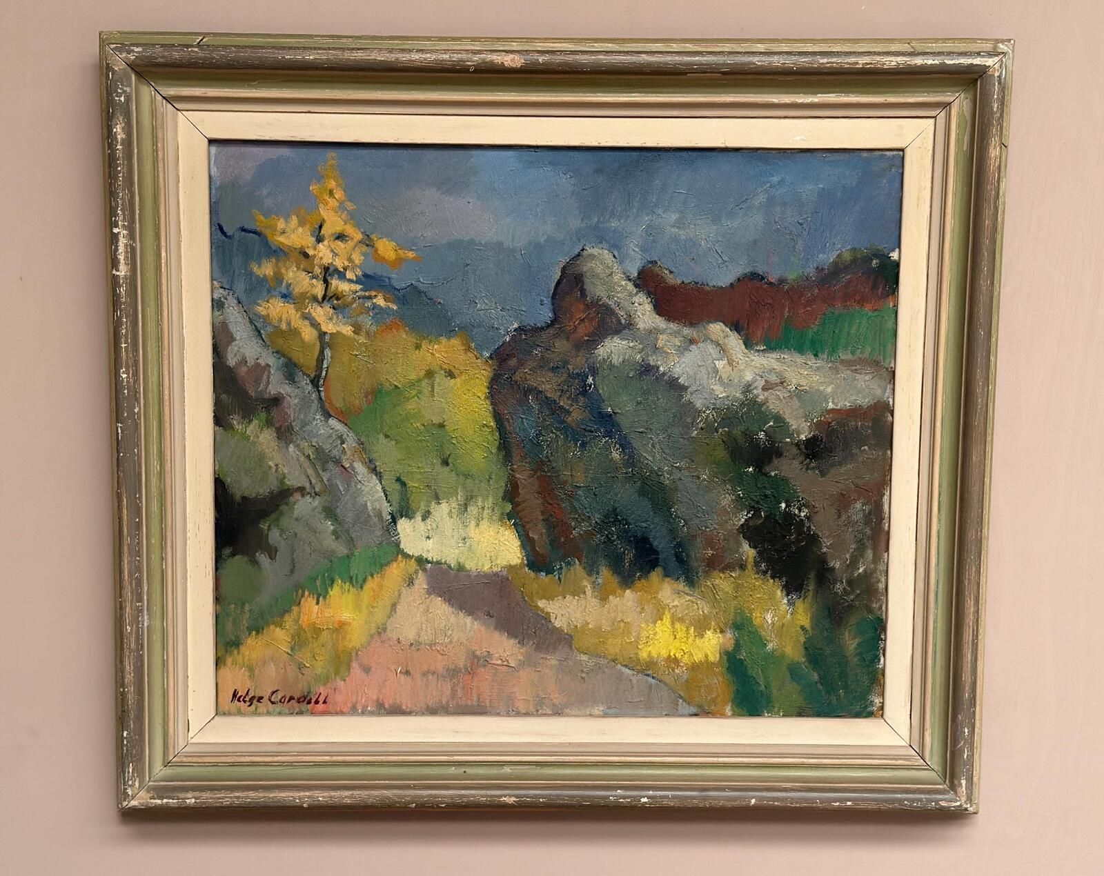 photo vintage Original Swedish Oil On Canvas – Höstmotiv Från Koön – Helge Cardell – Vintage & Framed 75 × 85 Cm (29.5" × 33.5")