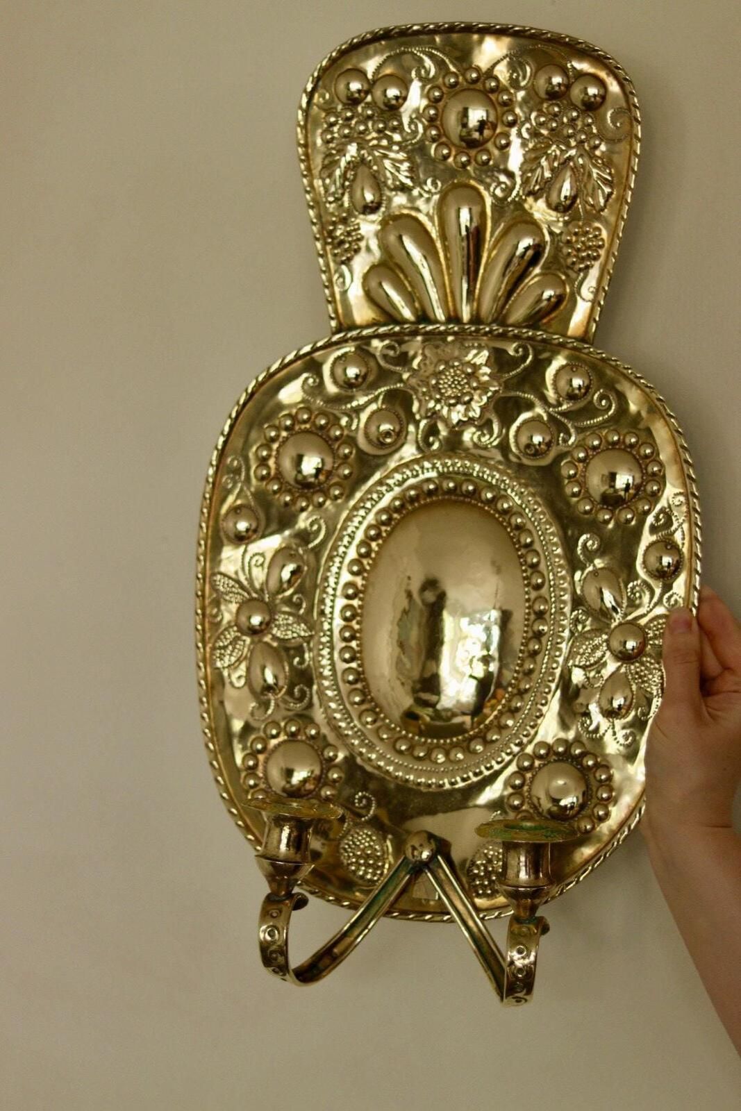 Pair Large Baroque Style Mid Century Swedish Brass Sconces photo Home Decor