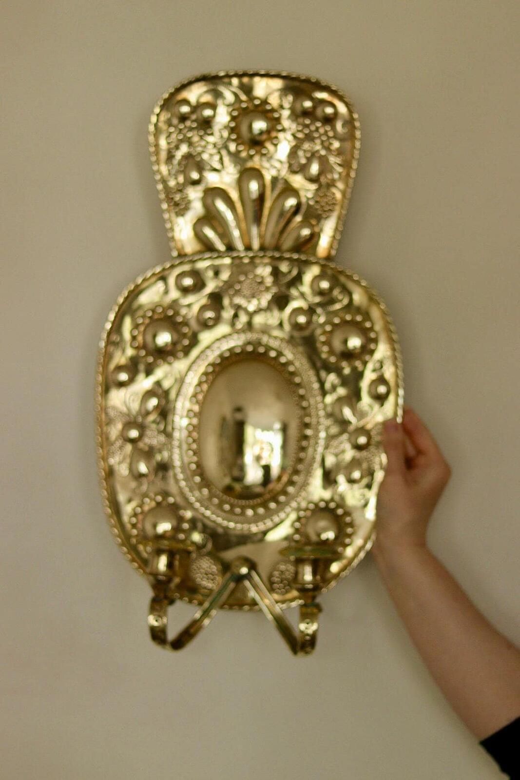 Pair Large Baroque Style Mid Century Swedish Brass Sconces photo 445.0