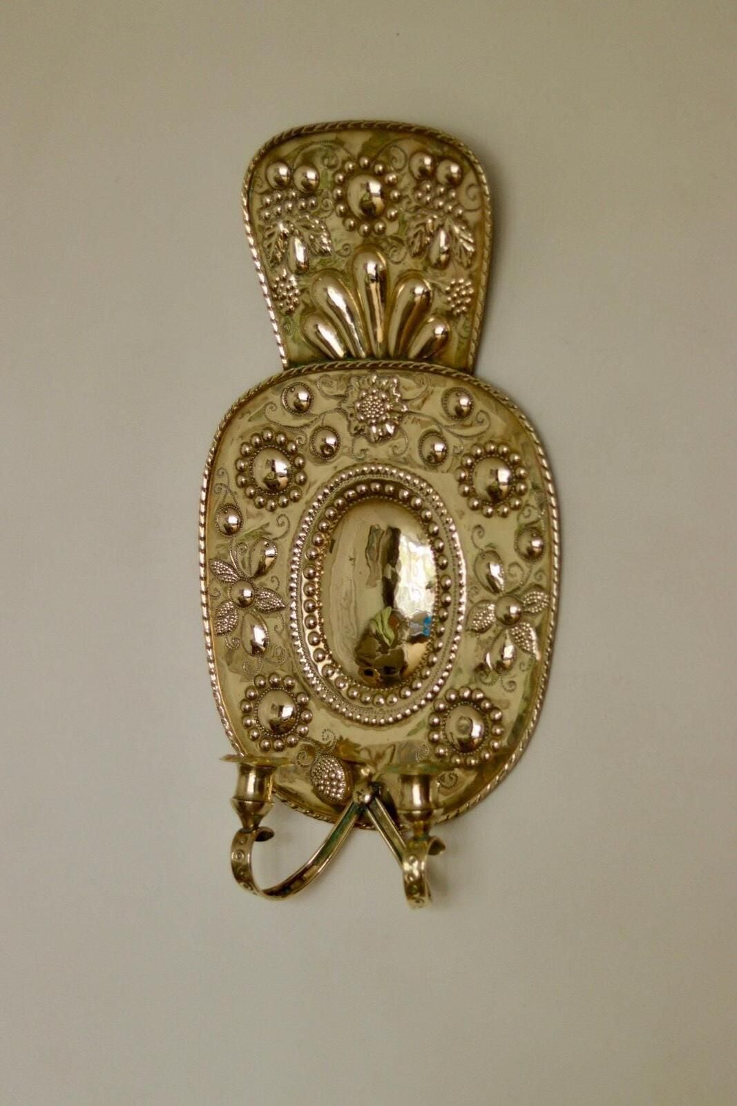 Pair Large Baroque Style Mid Century Swedish Brass Sconces photo vintage