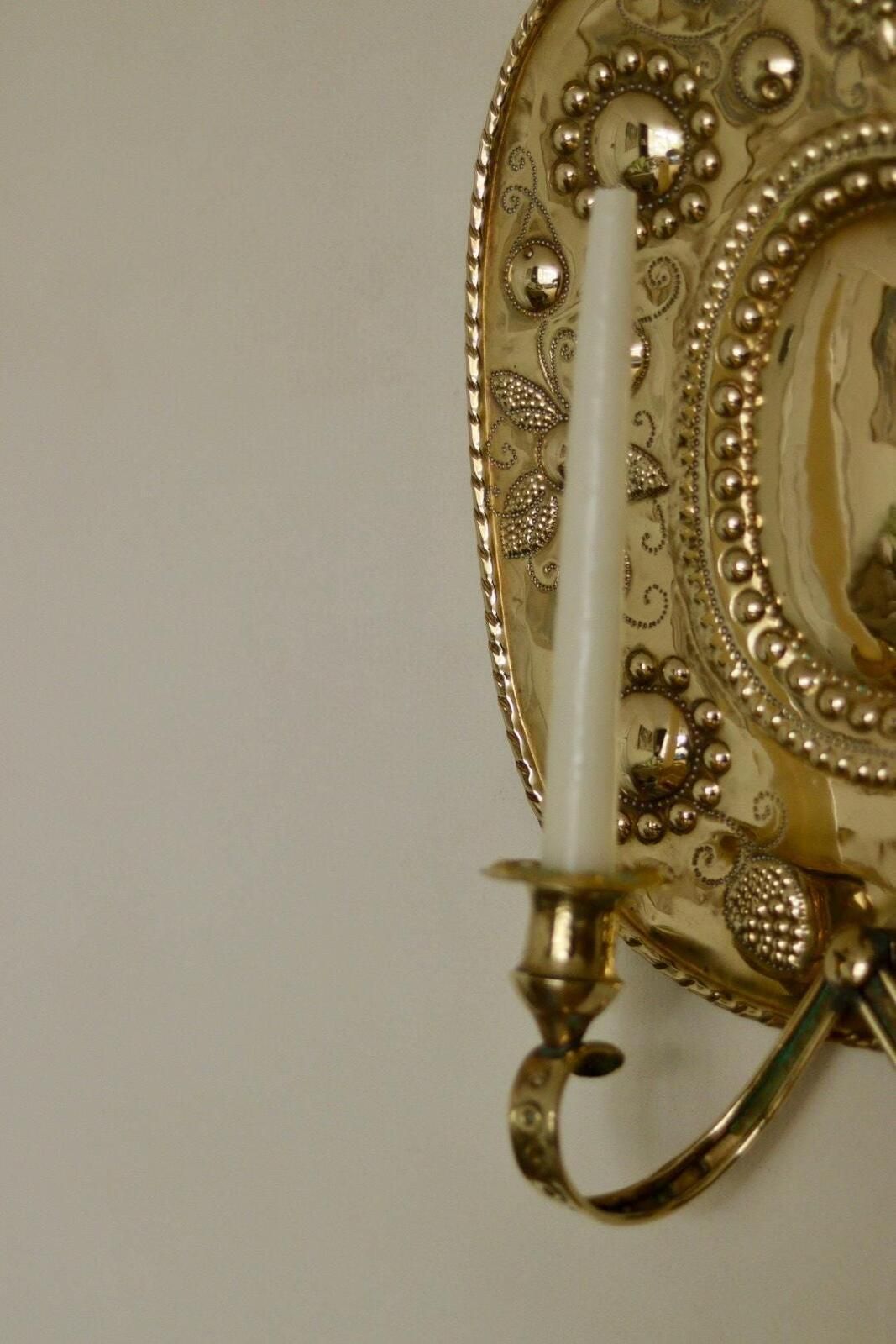 photo vinterior Pair Large Baroque Style Mid Century Swedish Brass Sconces