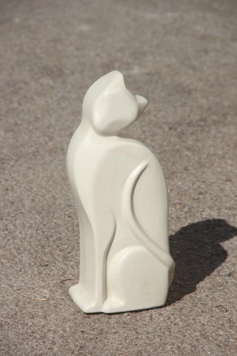 Porcelain Stylized Cat Italian Production Studiolinea Com 1970s White photo buy