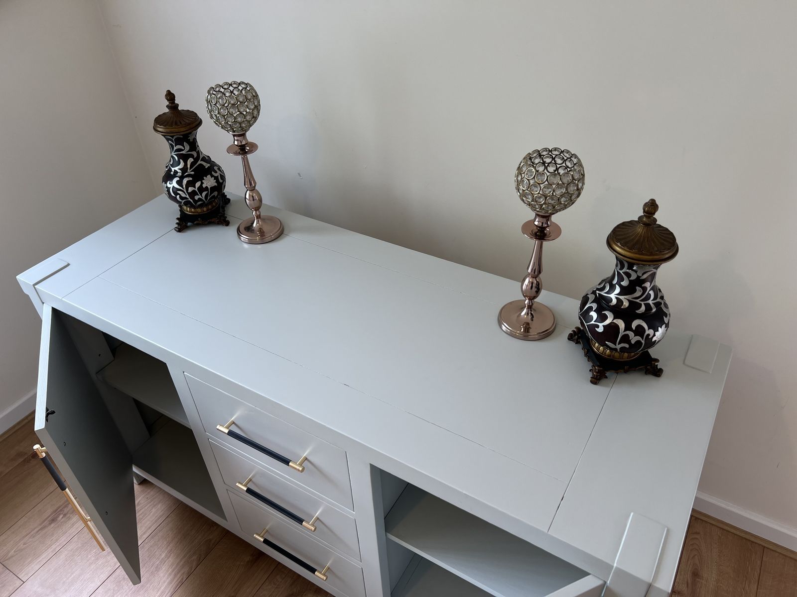 Premium Solid Wood Light Grey Large Sideboard Modern Furniture Rrp  £650! photo vinterior