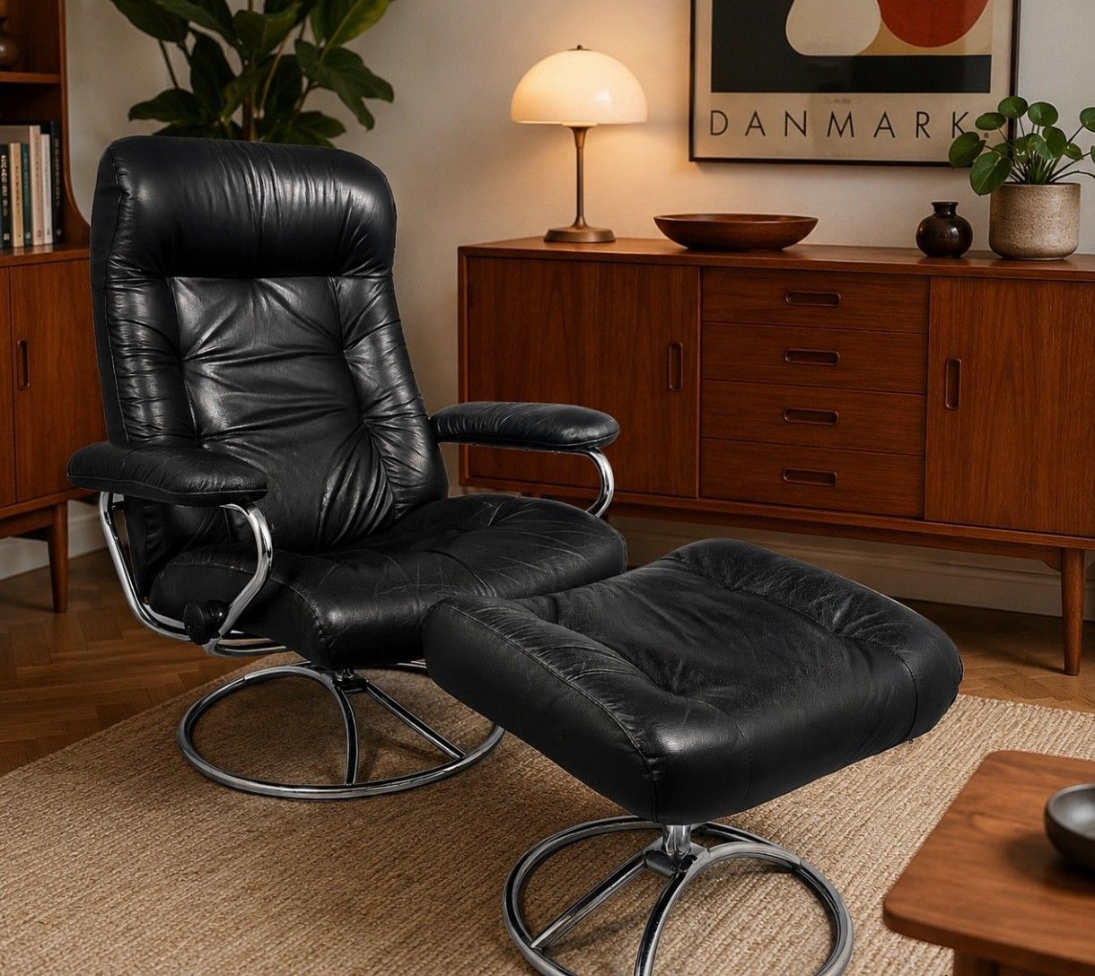 Vintage Retro Ekornes Stressless Reclining Lounge Chair & Stool 1970,S photo for sale