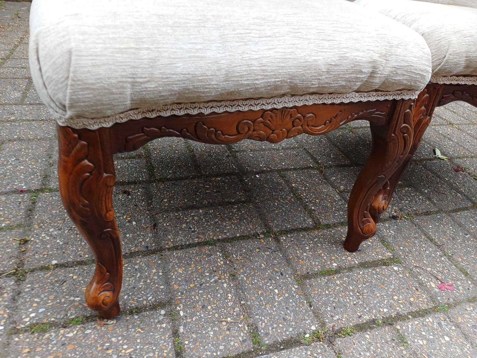 Pair Of Vintage Newly Upholstered Nursing Chairs Carved Hardwood Side Occasional Chairs photo vintage