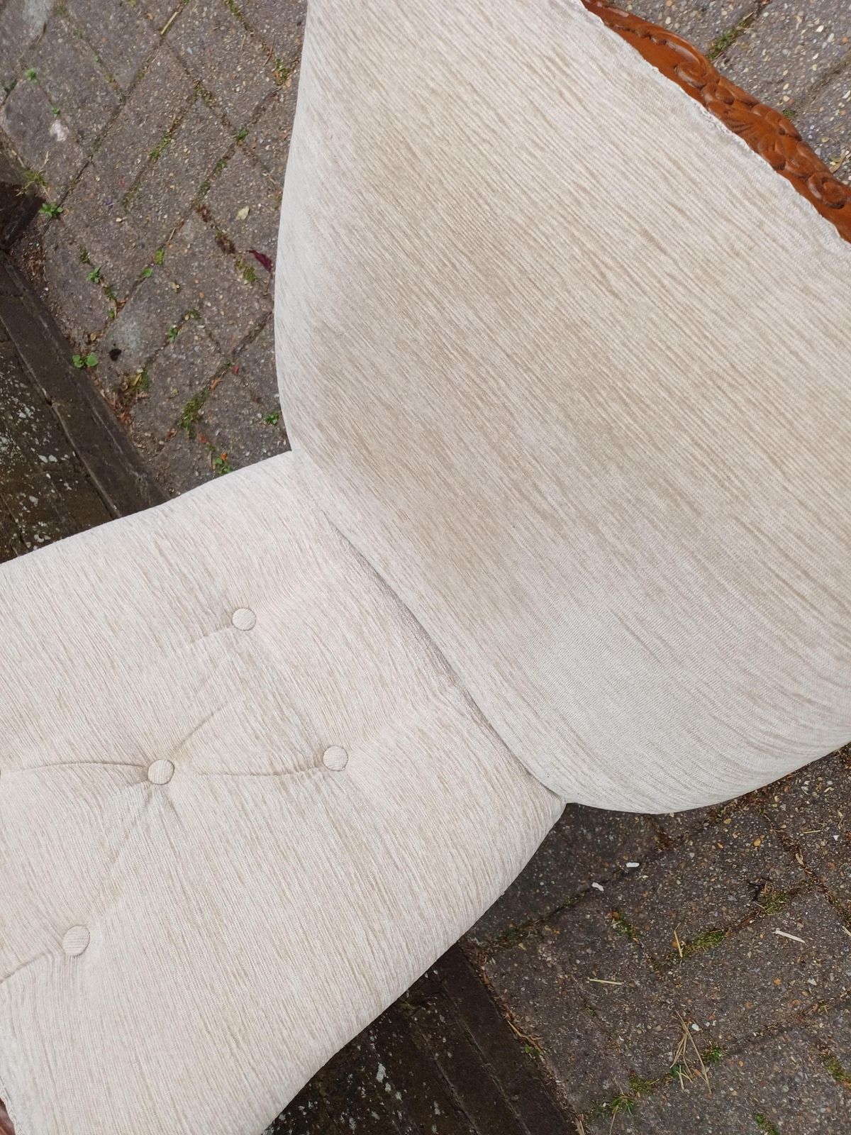 Furniture Pair Of Vintage Newly Upholstered Nursing Chairs Carved Hardwood Side Occasional Chairs photo