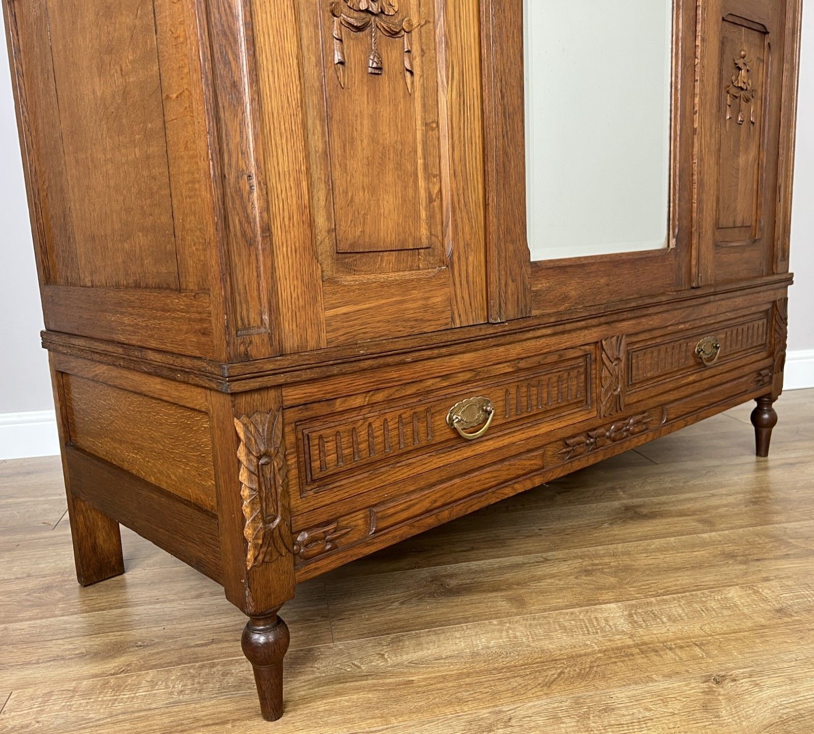 photo furniture Wardrobe Antique French Oak Two Door Mirrored Carved Armoire Cabinet Lot 6097