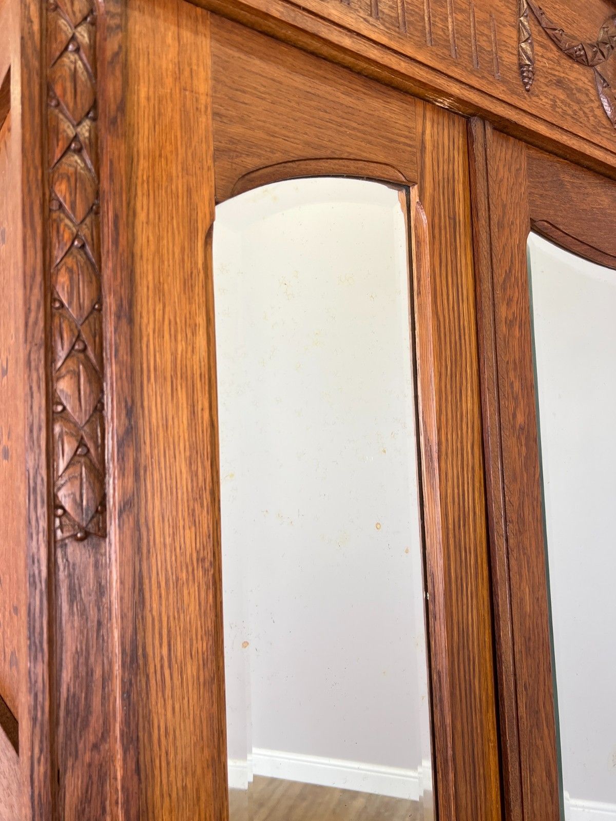 Furniture Wardrobe Antique French Oak Two Door Mirrored Carved Armoire Cabinet Lot 6097 photo