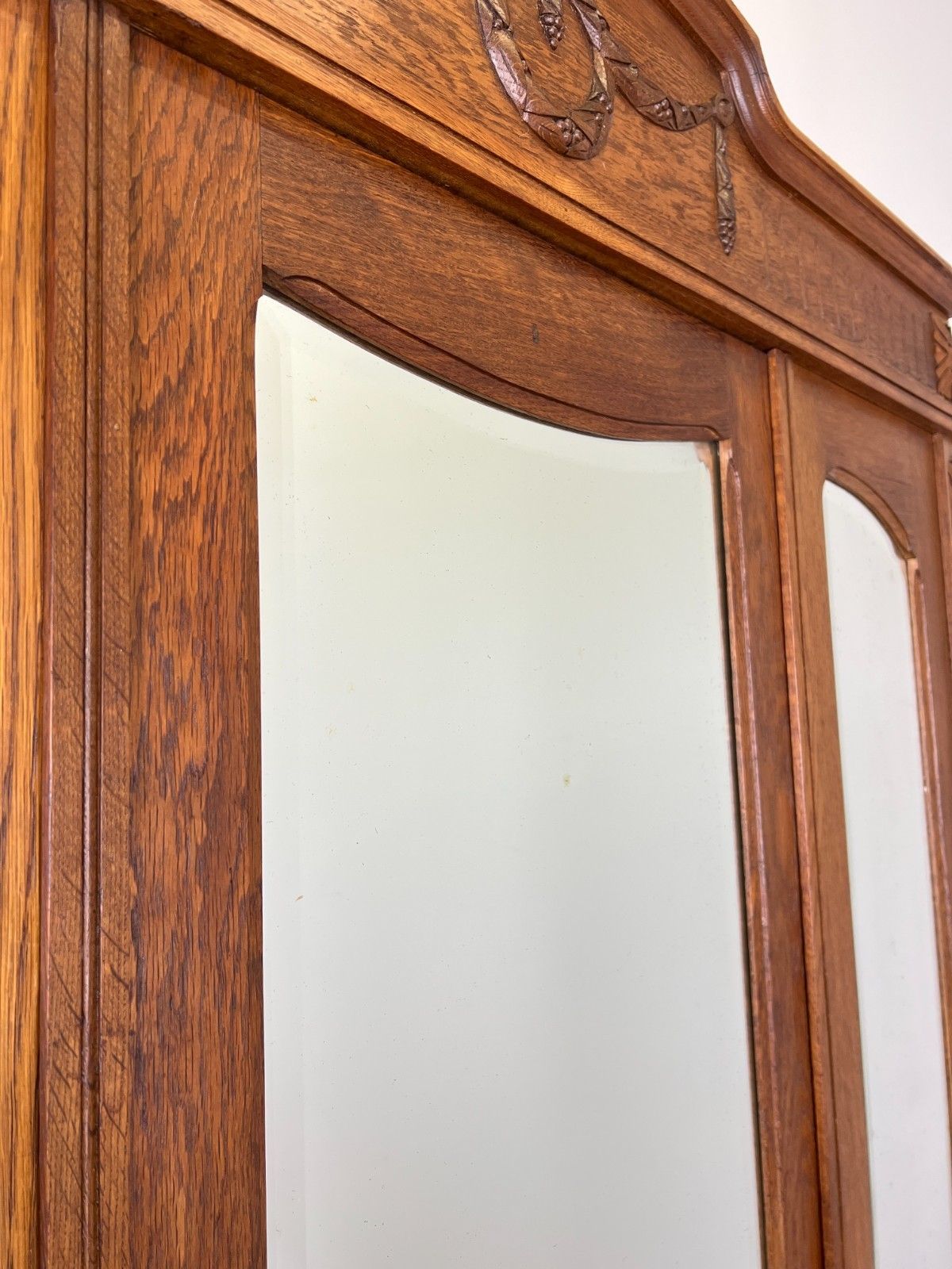 photo buy Wardrobe Antique French Oak Two Door Mirrored Carved Armoire Cabinet Lot 6097