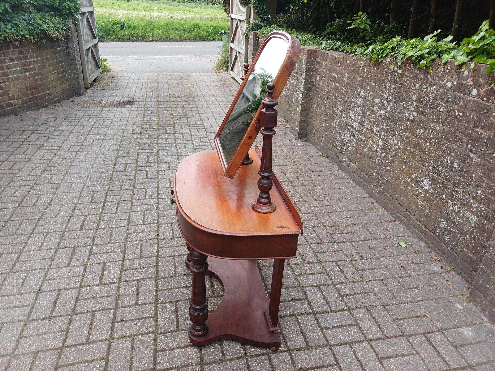 Furniture Antique Victorian Mahogany Duchess Dressing Table Swivel Mirror Vanity Carved Turned Base 19th Century photo