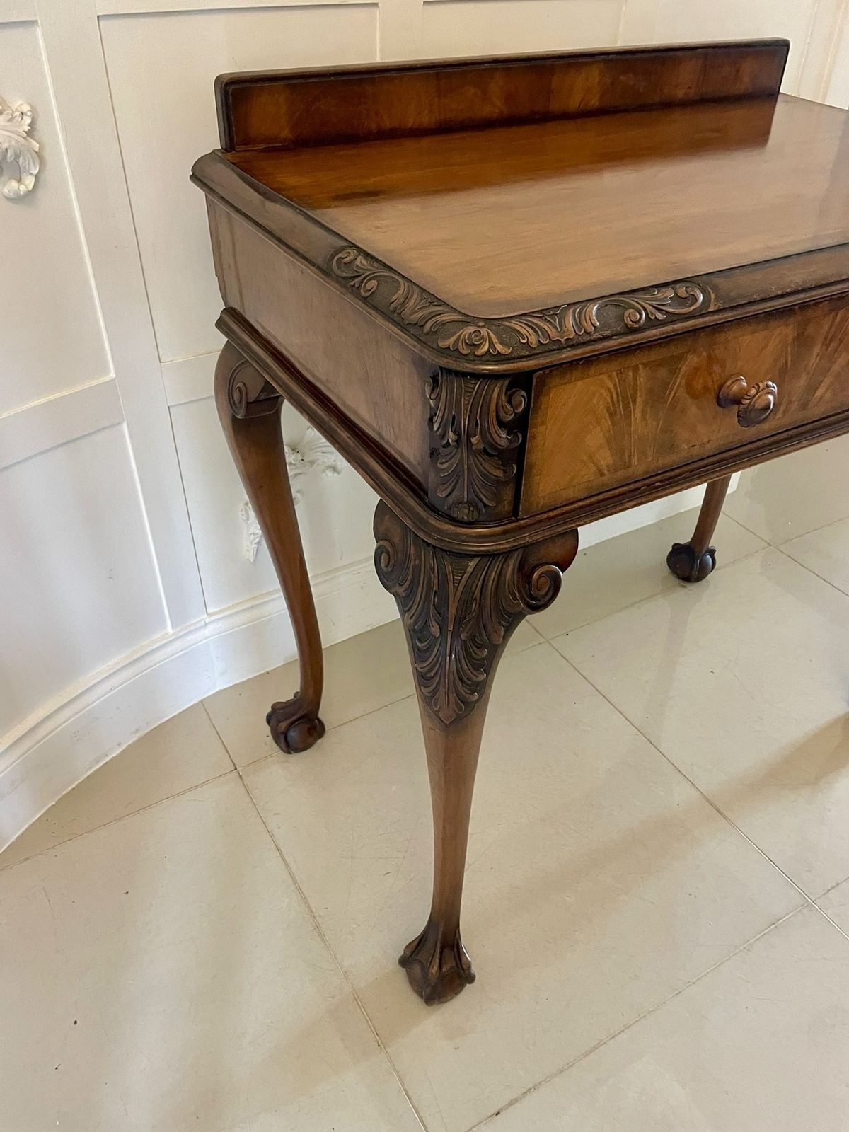 Superb Quality Antique Early 20th Century Carved Burr Walnut Hall Table By Maple And Co. photo for sale