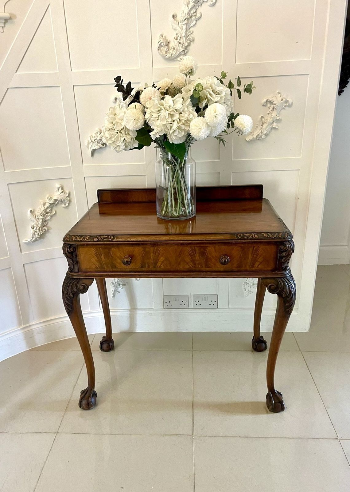 photo furniture Superb Quality Antique Early 20th Century Carved Burr Walnut Hall Table By Maple And Co.