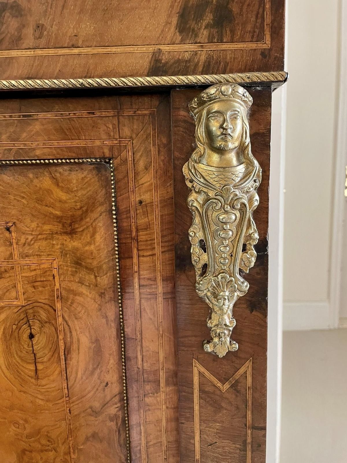 Outstanding Quality Pair Of Antique 19th Century Inlaid Burr Walnut And Porcelain Mounted Pier Cabinets photo furniture
