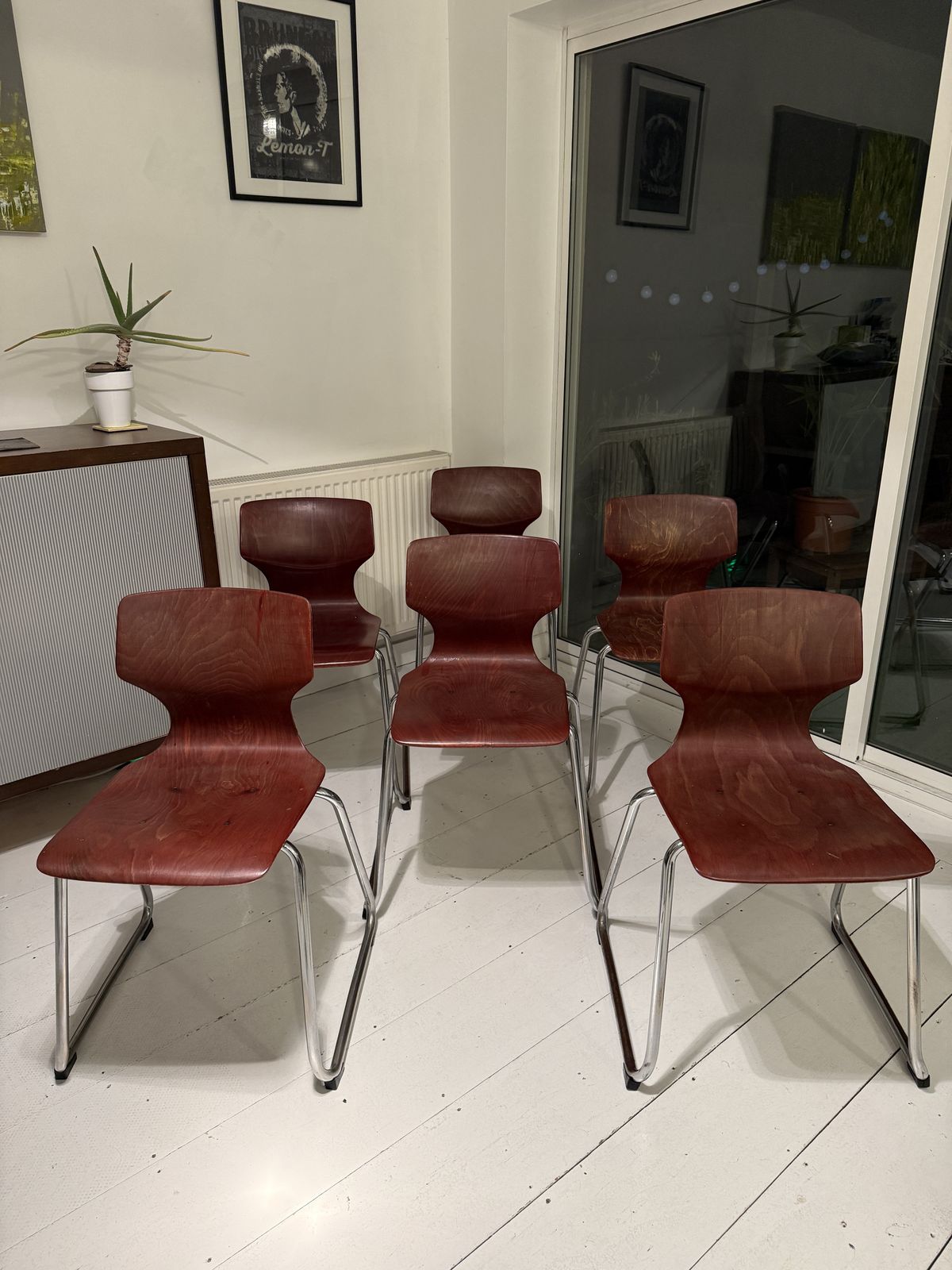 Set Of 6 Vintage Flötotto Pagholz Chrome Sled Dining Chairs, Germany, Late 1960s–Early 1970s